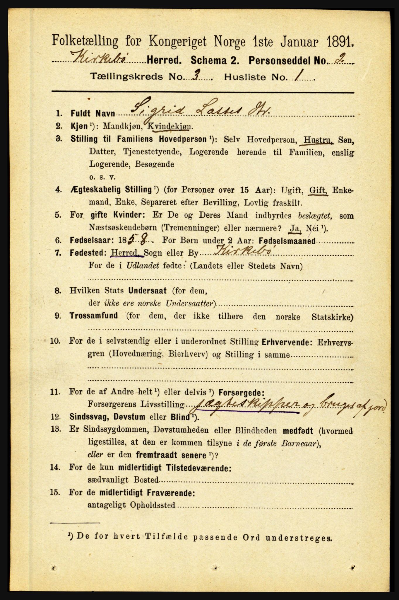 RA, 1891 census for 1416 Kyrkjebø, 1891, p. 540