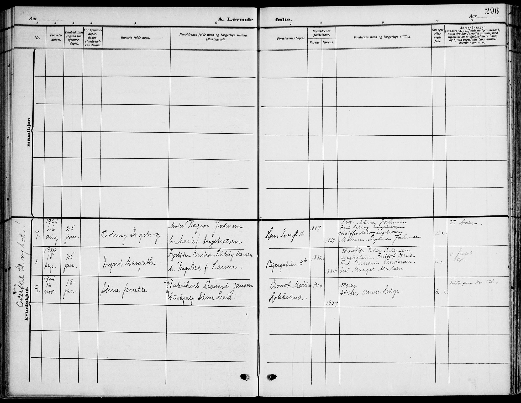 Gamle Aker prestekontor Kirkebøker, SAO/A-10617a/F/L0014: Parish register (official) no. 14, 1909-1924, p. 296