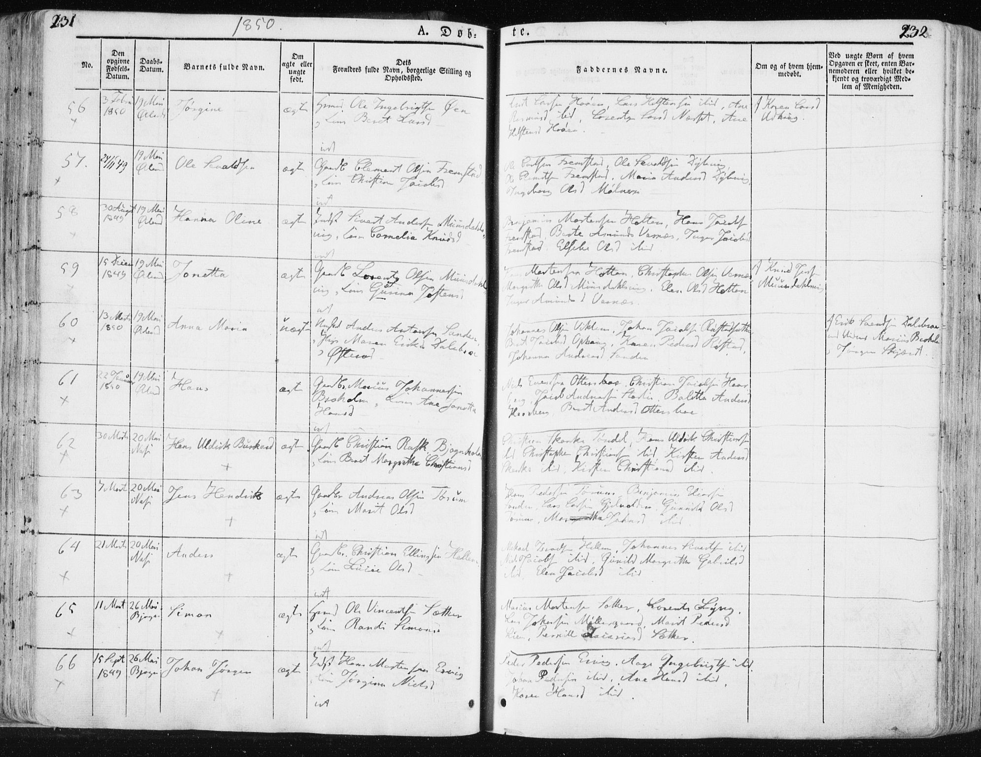 Ministerialprotokoller, klokkerbøker og fødselsregistre - Sør-Trøndelag, SAT/A-1456/659/L0736: Parish register (official) no. 659A06, 1842-1856, p. 231-232
