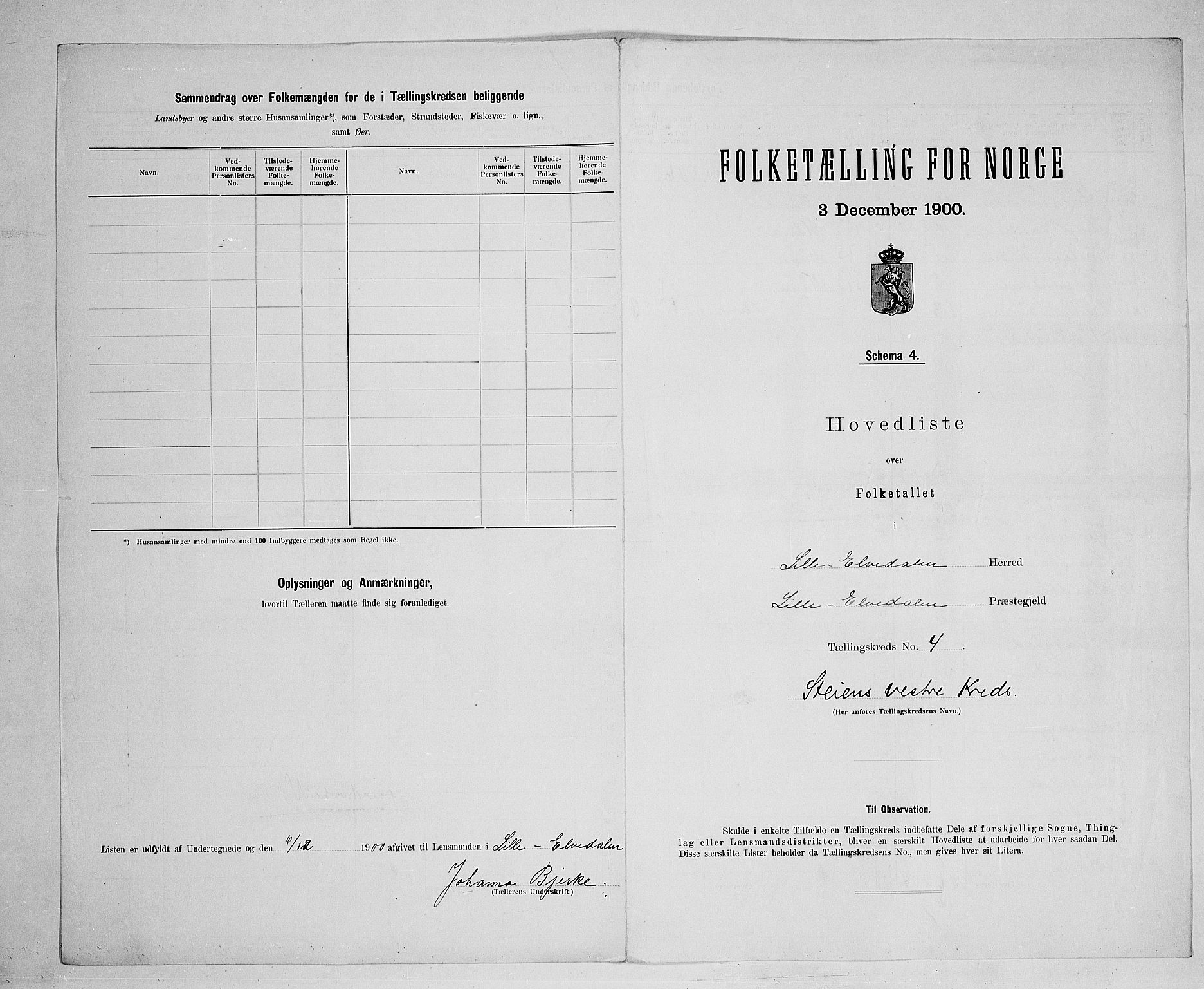 SAH, 1900 census for Lille Elvedalen, 1900, p. 27