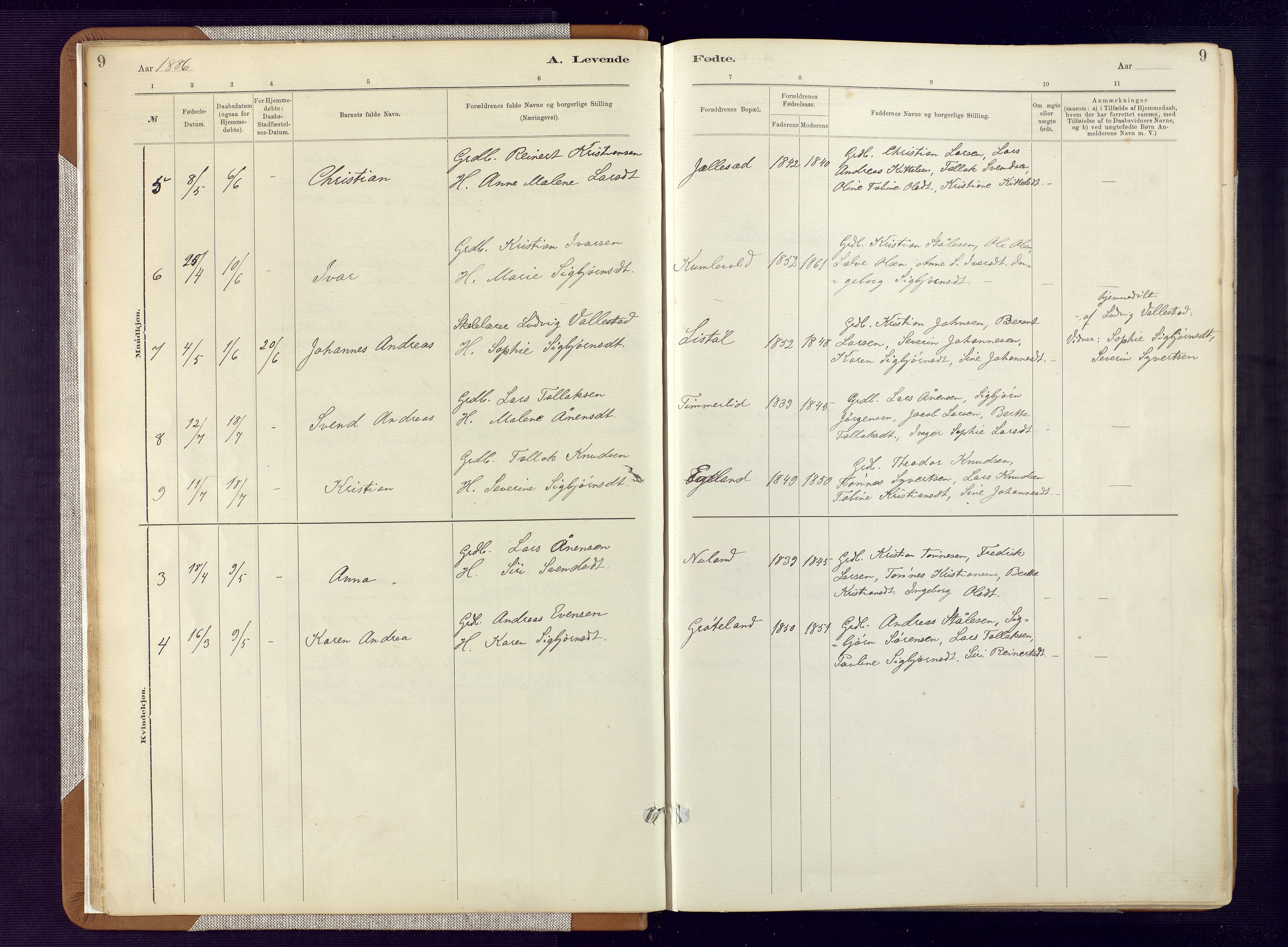 Bakke sokneprestkontor, SAK/1111-0002/F/Fa/Fab/L0003: Parish register (official) no. A 3, 1884-1921, p. 9