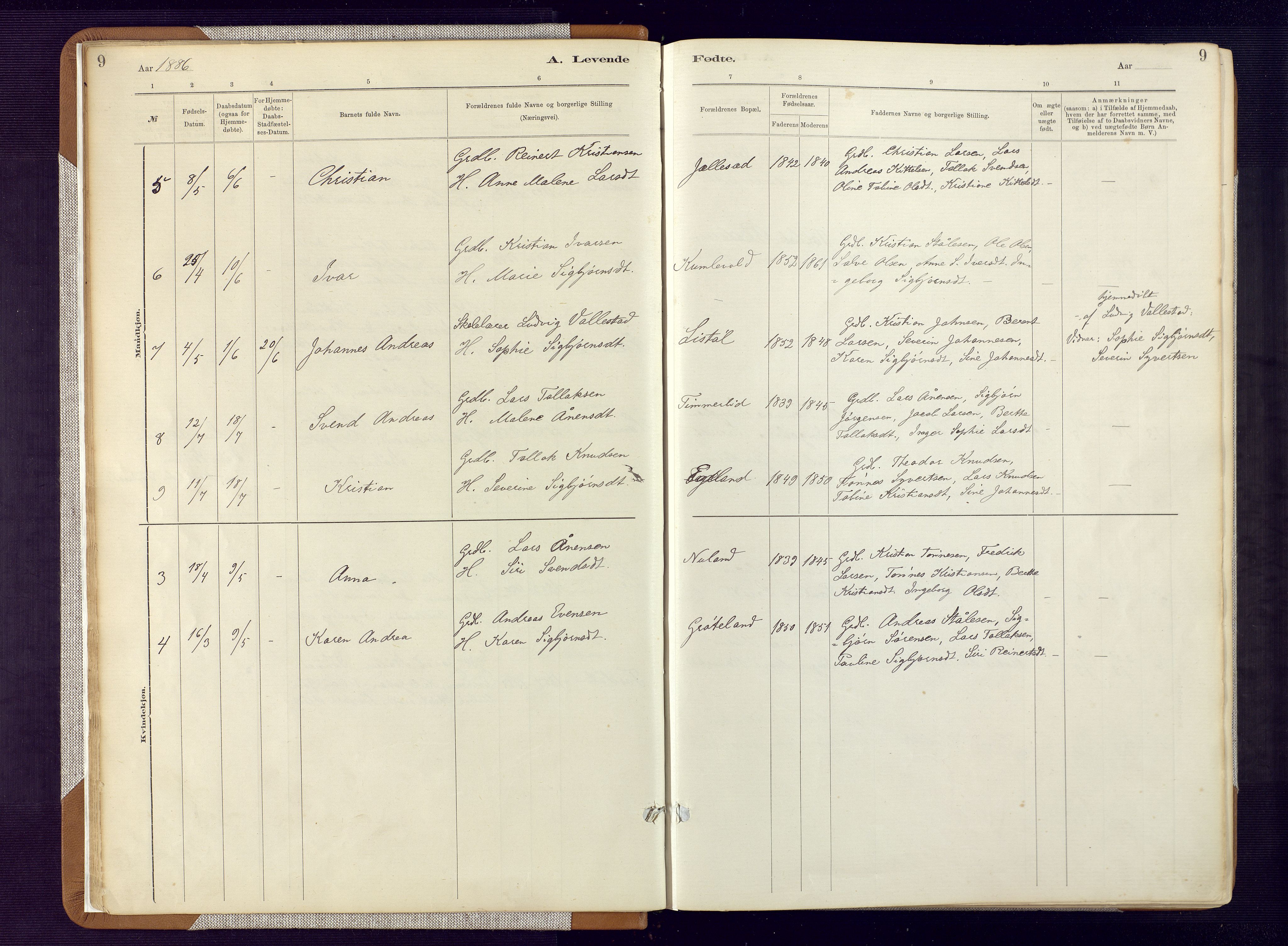 Bakke sokneprestkontor, AV/SAK-1111-0002/F/Fa/Fab/L0003: Parish register (official) no. A 3, 1884-1921, p. 9