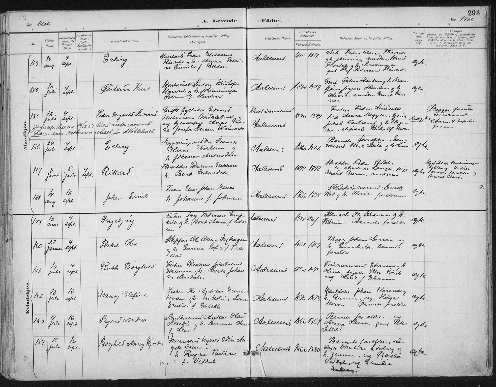 Ministerialprotokoller, klokkerbøker og fødselsregistre - Møre og Romsdal, AV/SAT-A-1454/529/L0456: Parish register (official) no. 529A06, 1894-1906, p. 293