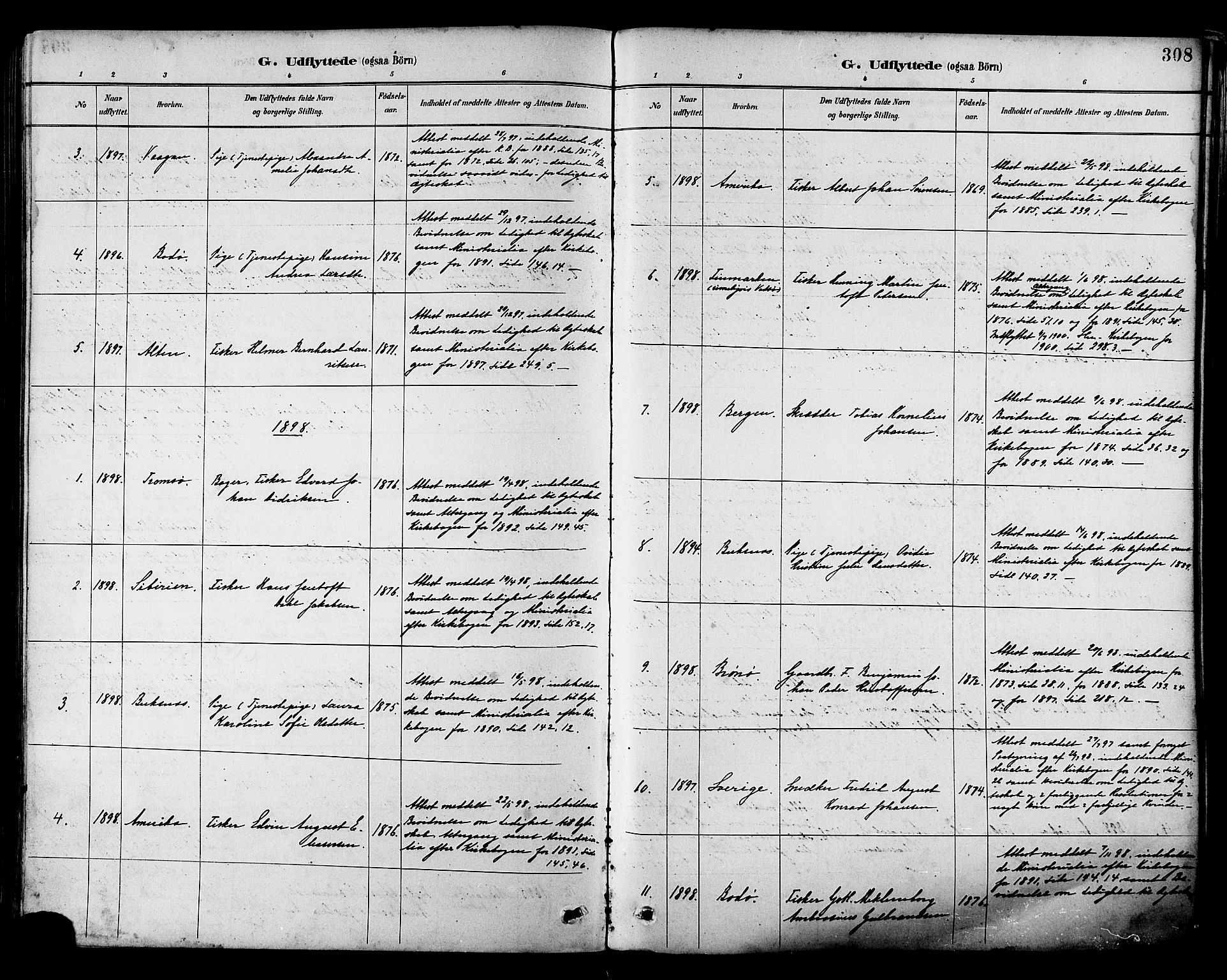 Ministerialprotokoller, klokkerbøker og fødselsregistre - Nordland, SAT/A-1459/880/L1133: Parish register (official) no. 880A07, 1888-1898, p. 308