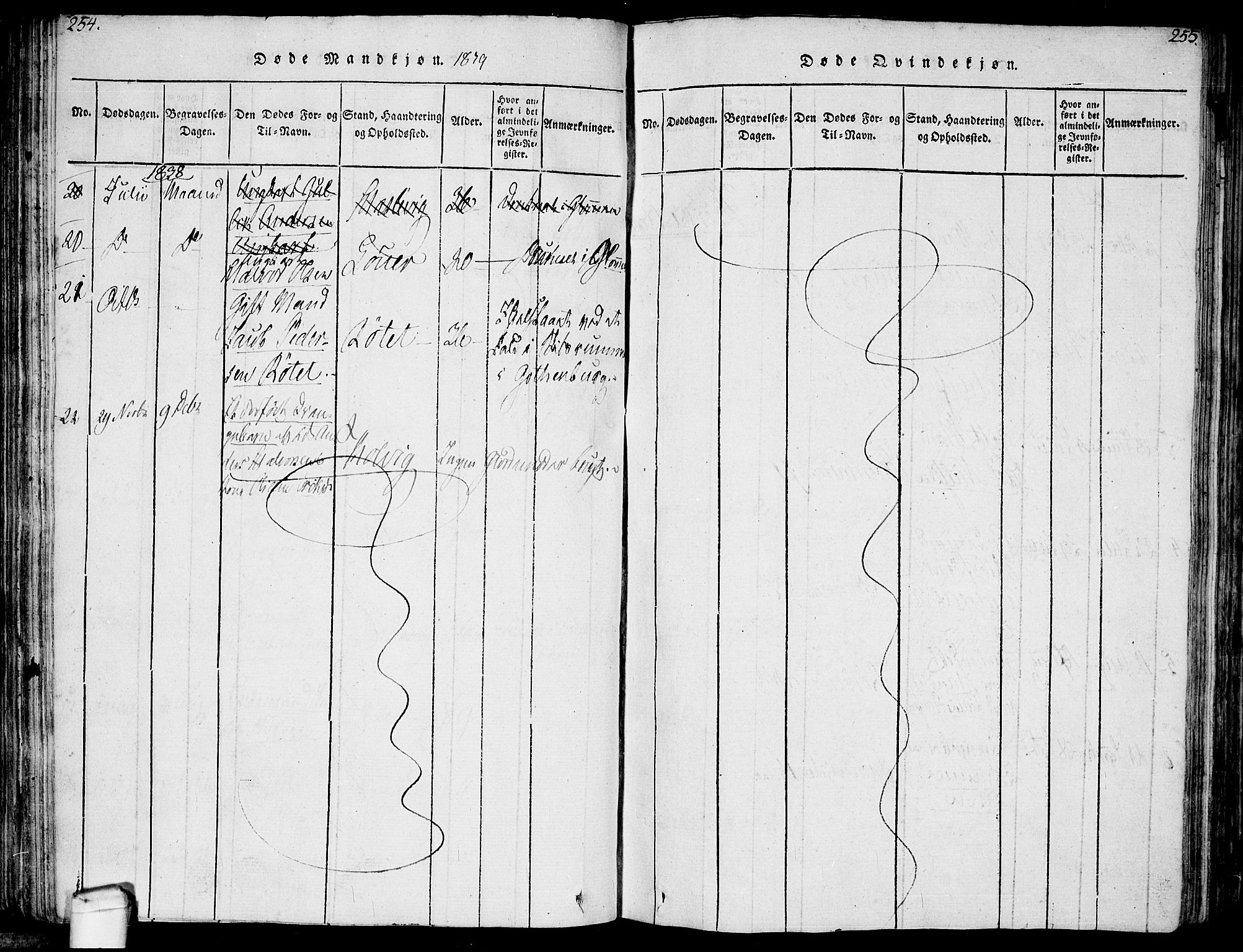 Hvaler prestekontor Kirkebøker, SAO/A-2001/F/Fa/L0005: Parish register (official) no. I 5, 1816-1845, p. 254-255
