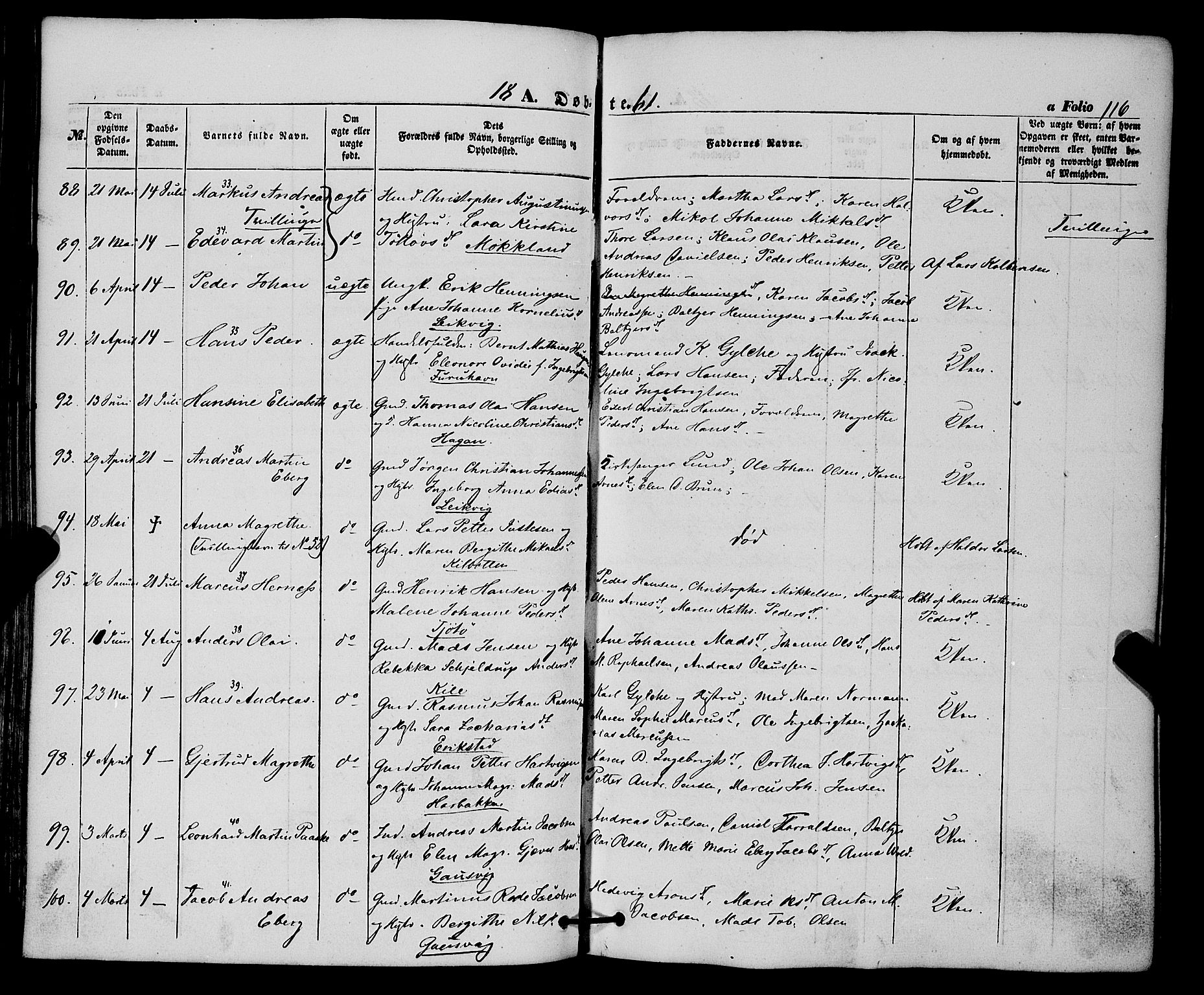 Trondenes sokneprestkontor, AV/SATØ-S-1319/H/Ha/L0011kirke: Parish register (official) no. 11, 1853-1862, p. 116