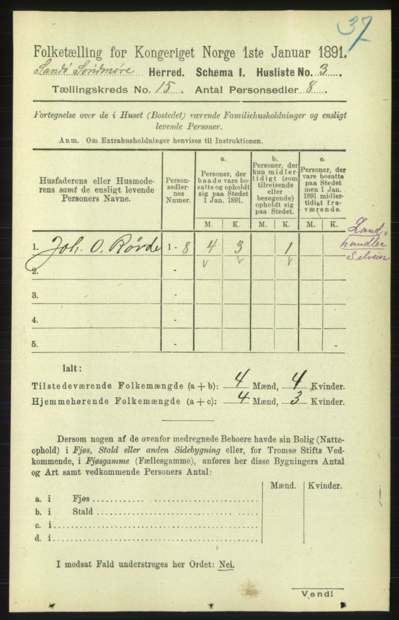 RA, 1891 census for 1514 Sande, 1891, p. 2993