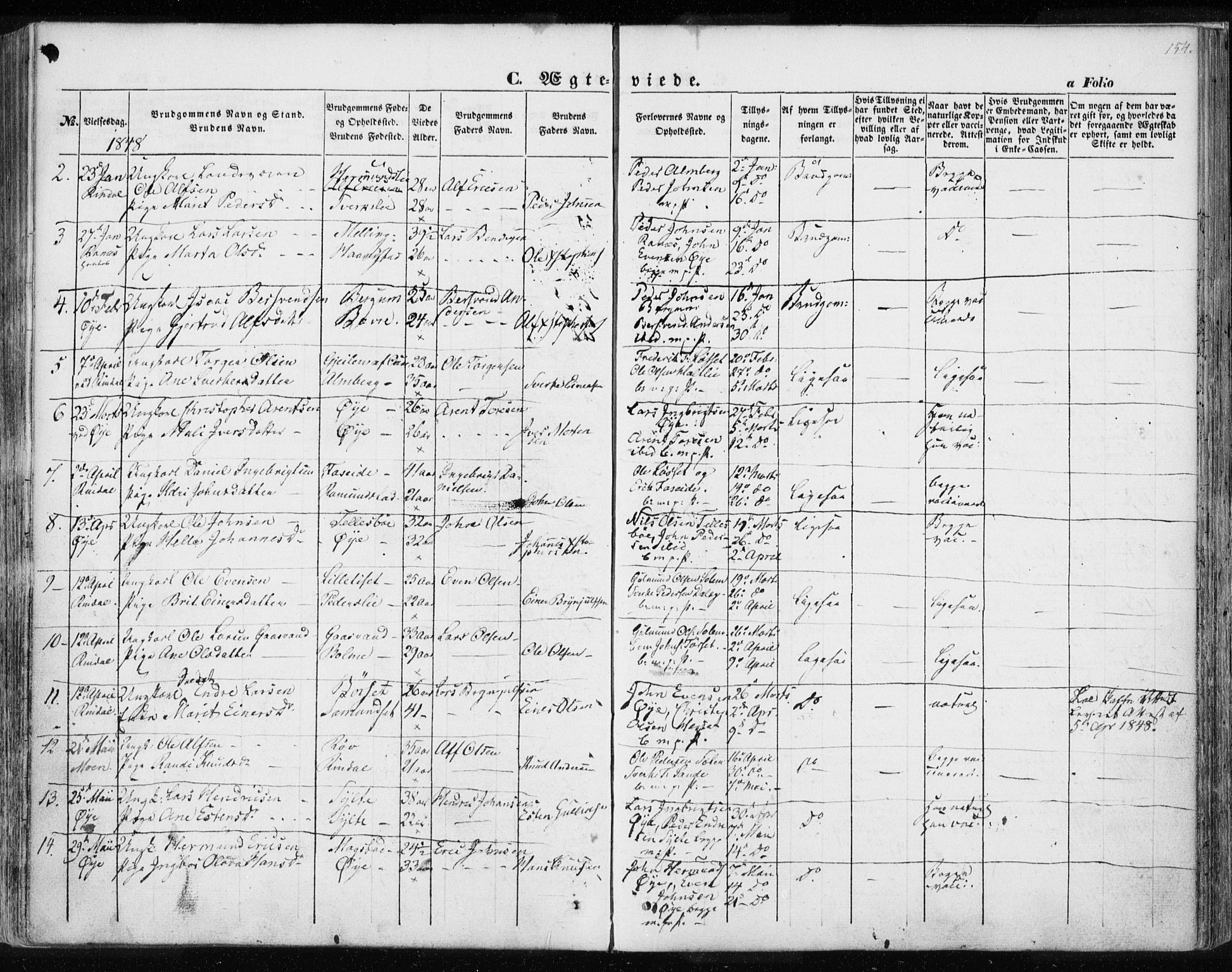 Ministerialprotokoller, klokkerbøker og fødselsregistre - Møre og Romsdal, AV/SAT-A-1454/595/L1043: Parish register (official) no. 595A05, 1843-1851, p. 154