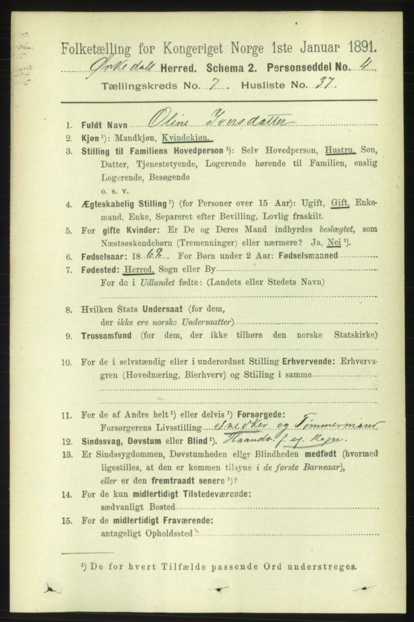 RA, 1891 census for 1638 Orkdal, 1891, p. 3653