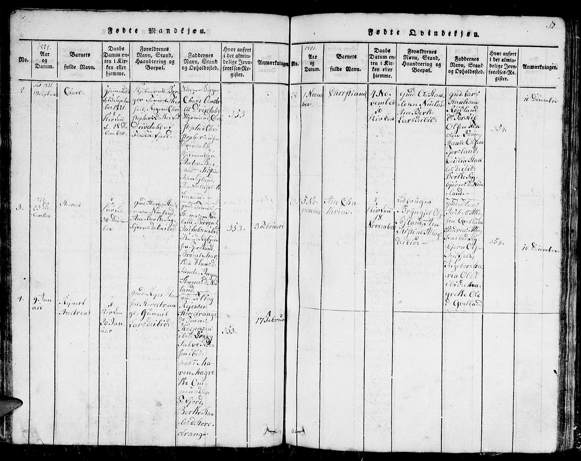 Flekkefjord sokneprestkontor, SAK/1111-0012/F/Fb/Fbc/L0003: Parish register (copy) no. B 3, 1815-1826, p. 52
