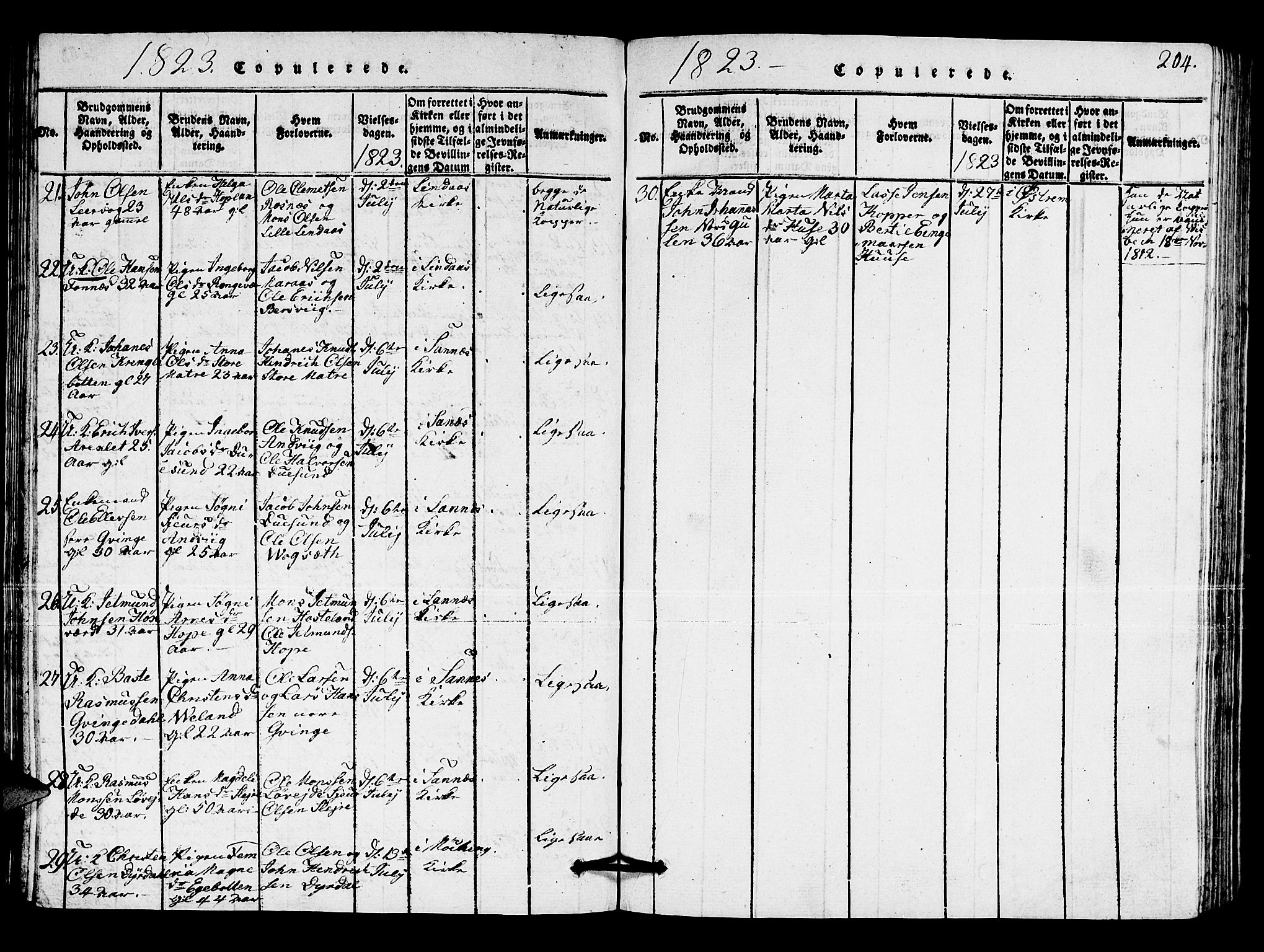 Lindås Sokneprestembete, SAB/A-76701/H/Hab: Parish register (copy) no. A 1, 1816-1823, p. 204