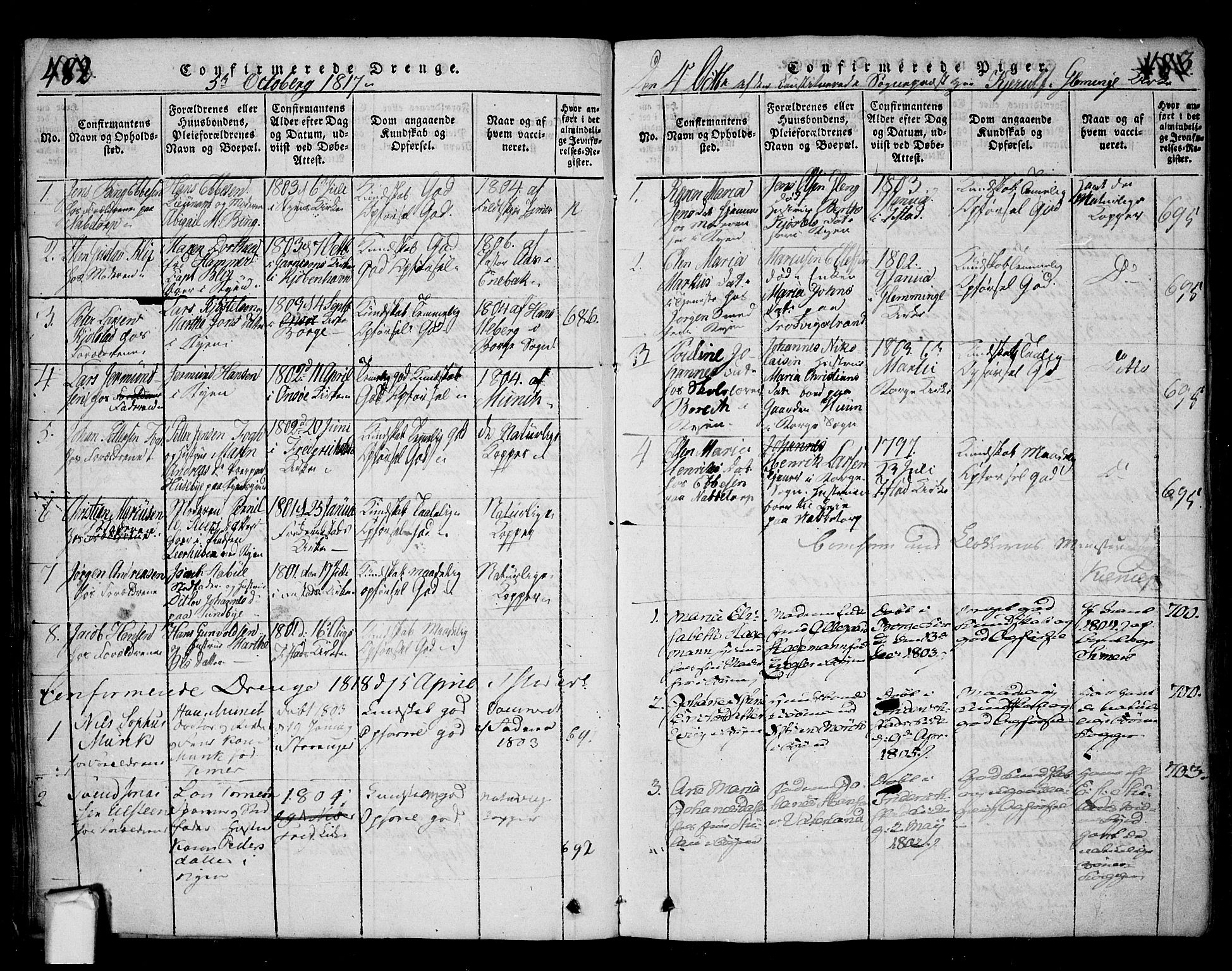 Fredrikstad prestekontor Kirkebøker, SAO/A-11082/F/Fa/L0004: Parish register (official) no. 4, 1816-1834, p. 482-483