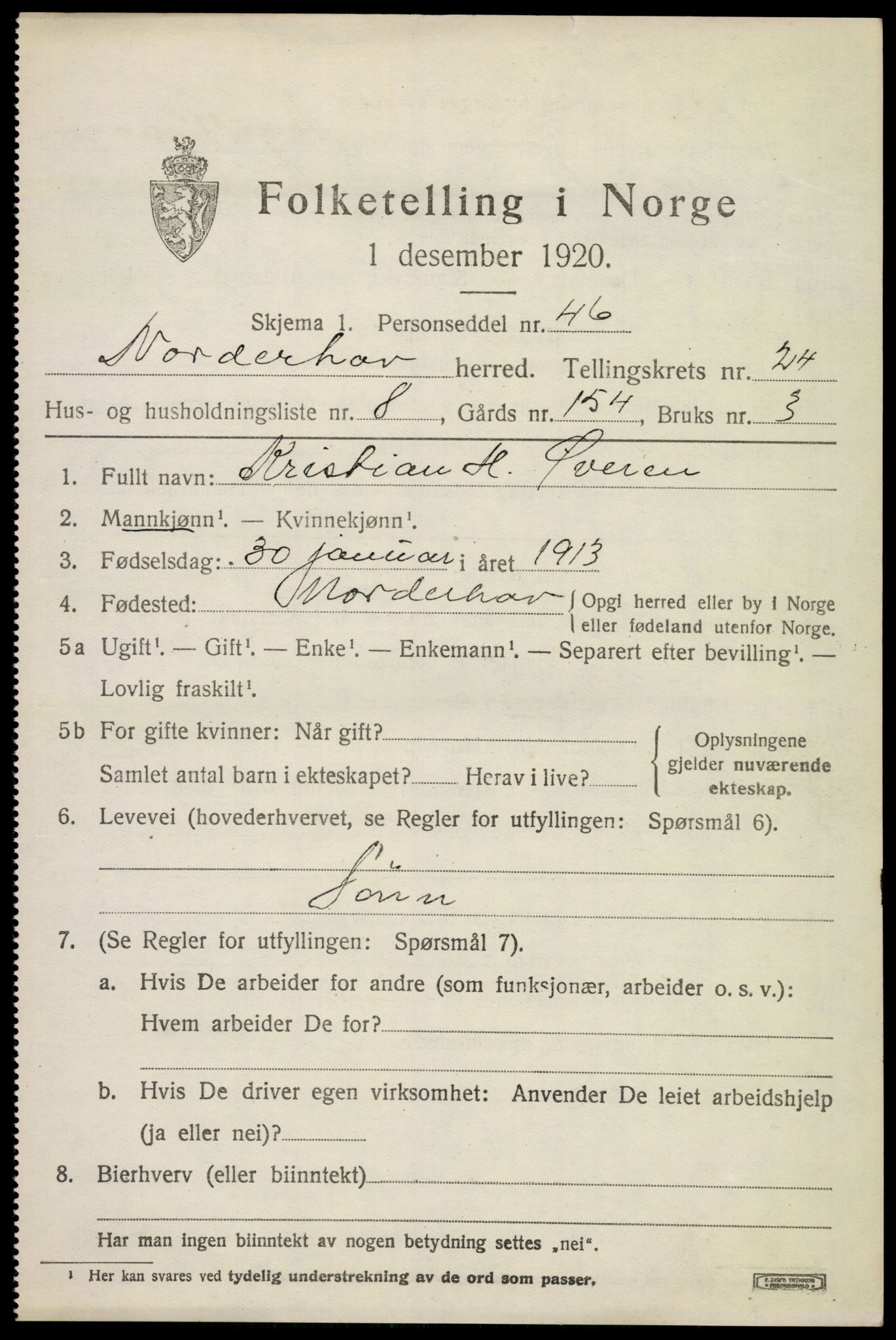 SAKO, 1920 census for Norderhov, 1920, p. 23536