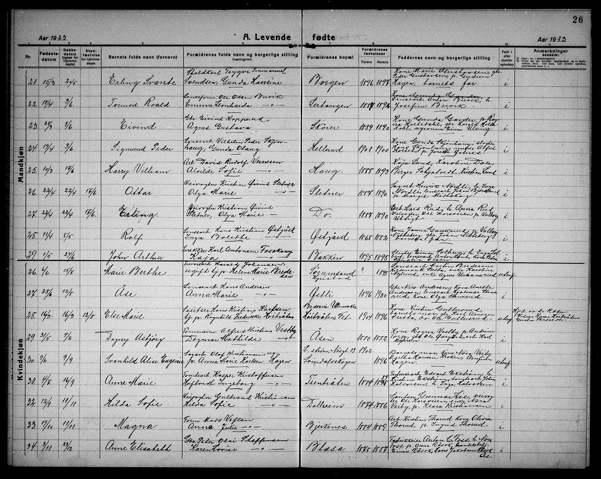 Fet prestekontor Kirkebøker, AV/SAO-A-10370a/G/Ga/L0009: Parish register (copy) no. I 9, 1920-1934, p. 26