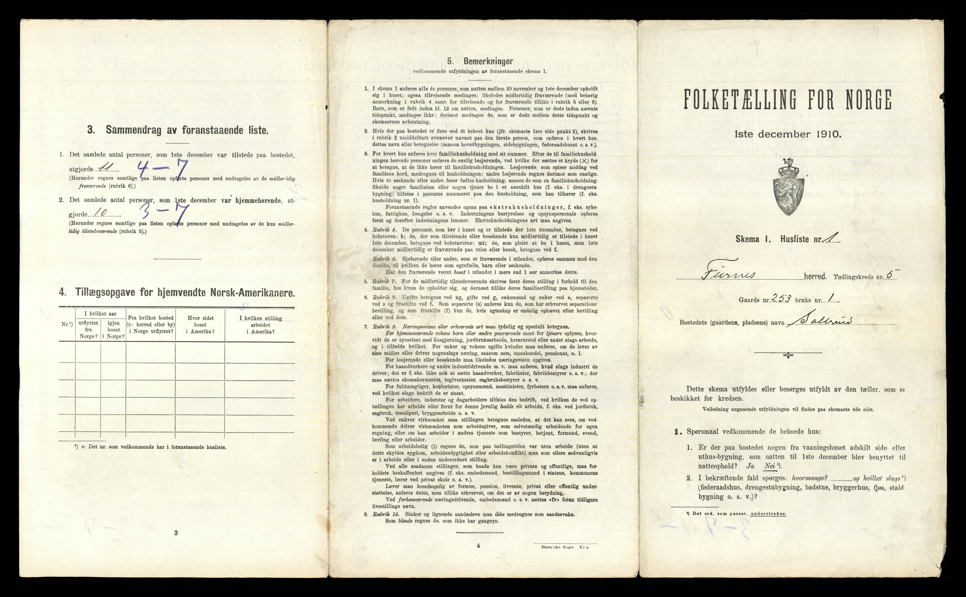 RA, 1910 census for Furnes, 1910, p. 952