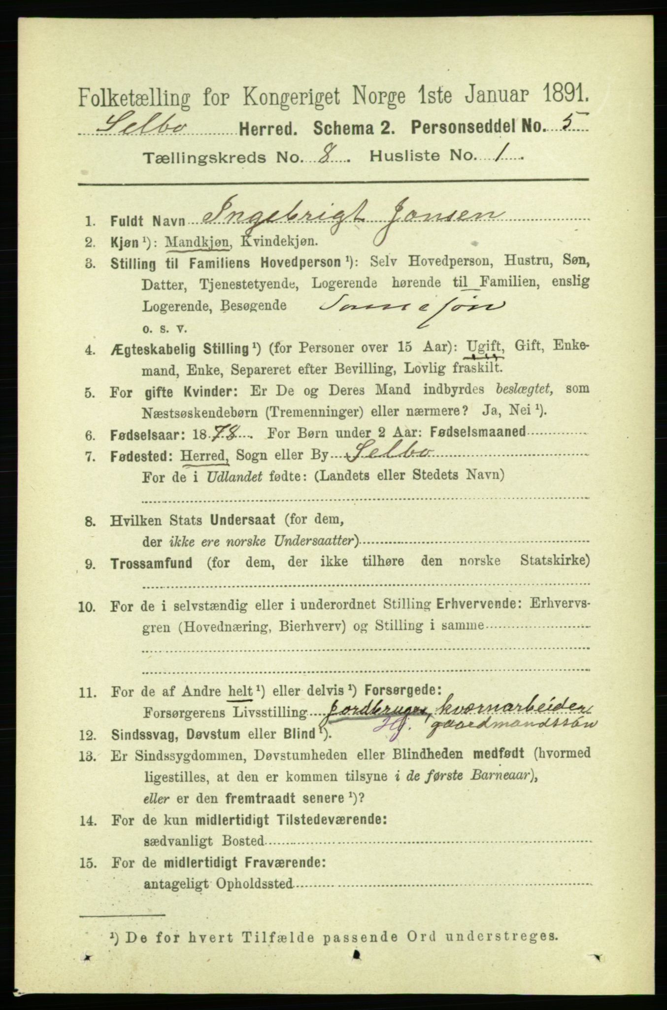 RA, 1891 census for 1664 Selbu, 1891, p. 2914