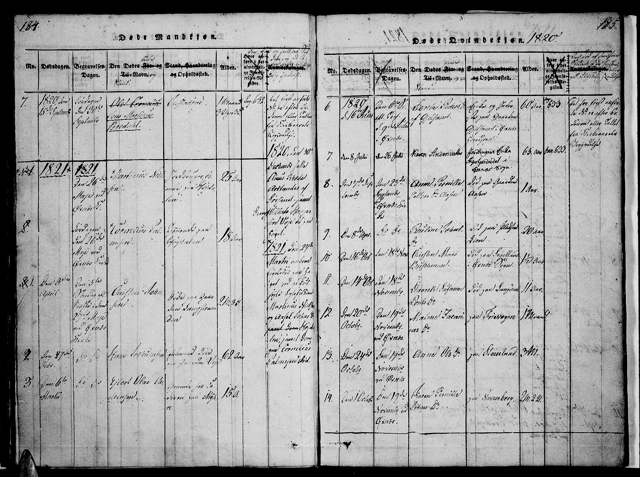 Ministerialprotokoller, klokkerbøker og fødselsregistre - Nordland, SAT/A-1459/893/L1331: Parish register (official) no. 893A04, 1820-1840, p. 184-185