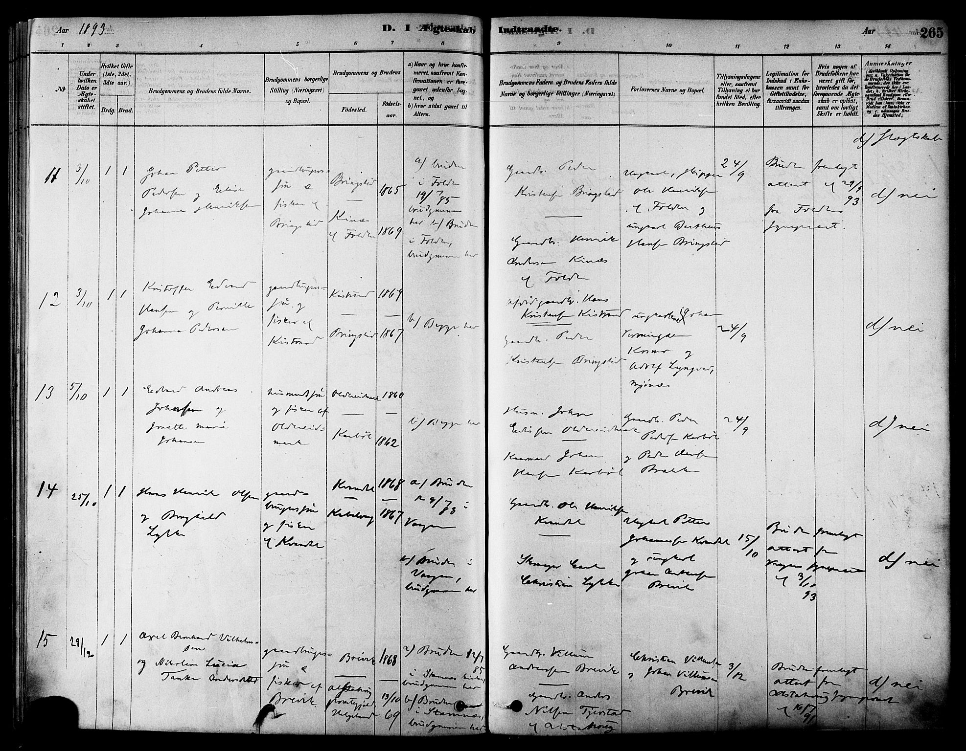 Ministerialprotokoller, klokkerbøker og fødselsregistre - Nordland, AV/SAT-A-1459/852/L0740: Parish register (official) no. 852A10, 1878-1894, p. 265