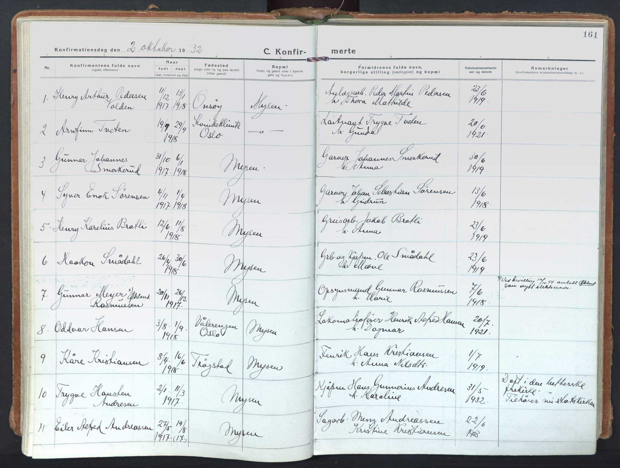 Eidsberg prestekontor Kirkebøker, SAO/A-10905/F/Fd/L0001: Parish register (official) no. IV 1, 1921-1948, p. 161