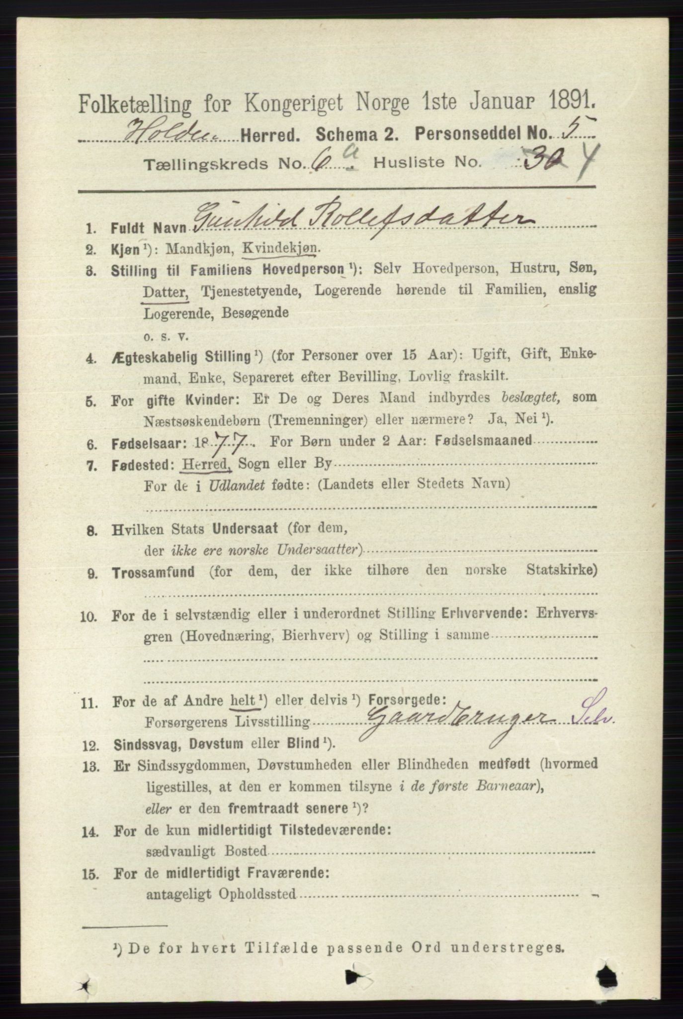 RA, 1891 census for 0819 Holla, 1891, p. 2884