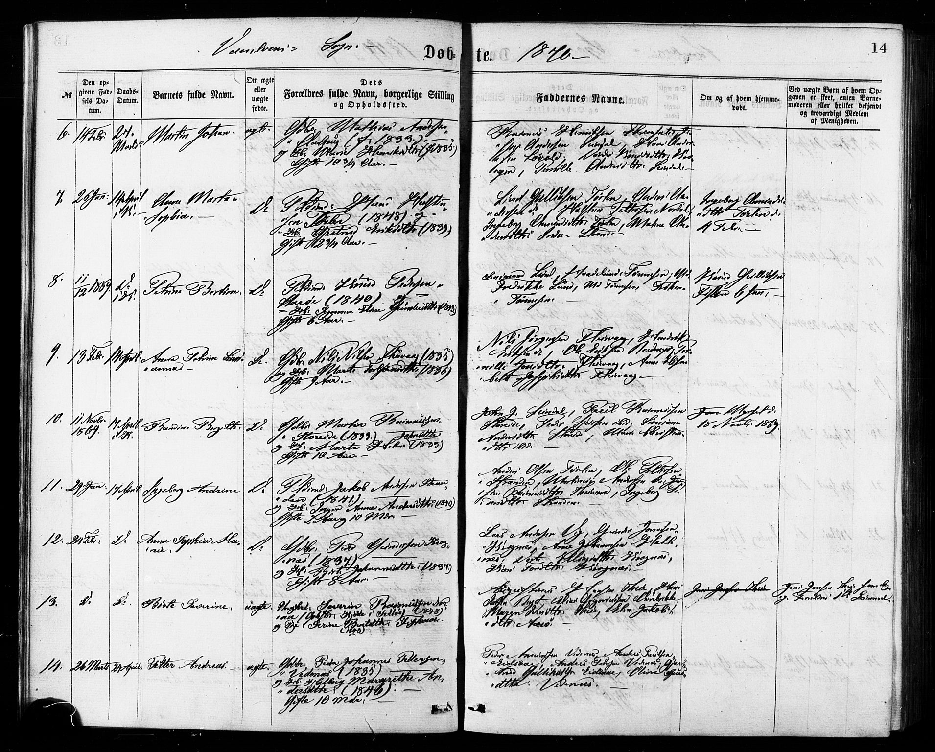 Ministerialprotokoller, klokkerbøker og fødselsregistre - Møre og Romsdal, AV/SAT-A-1454/501/L0007: Parish register (official) no. 501A07, 1868-1884, p. 14