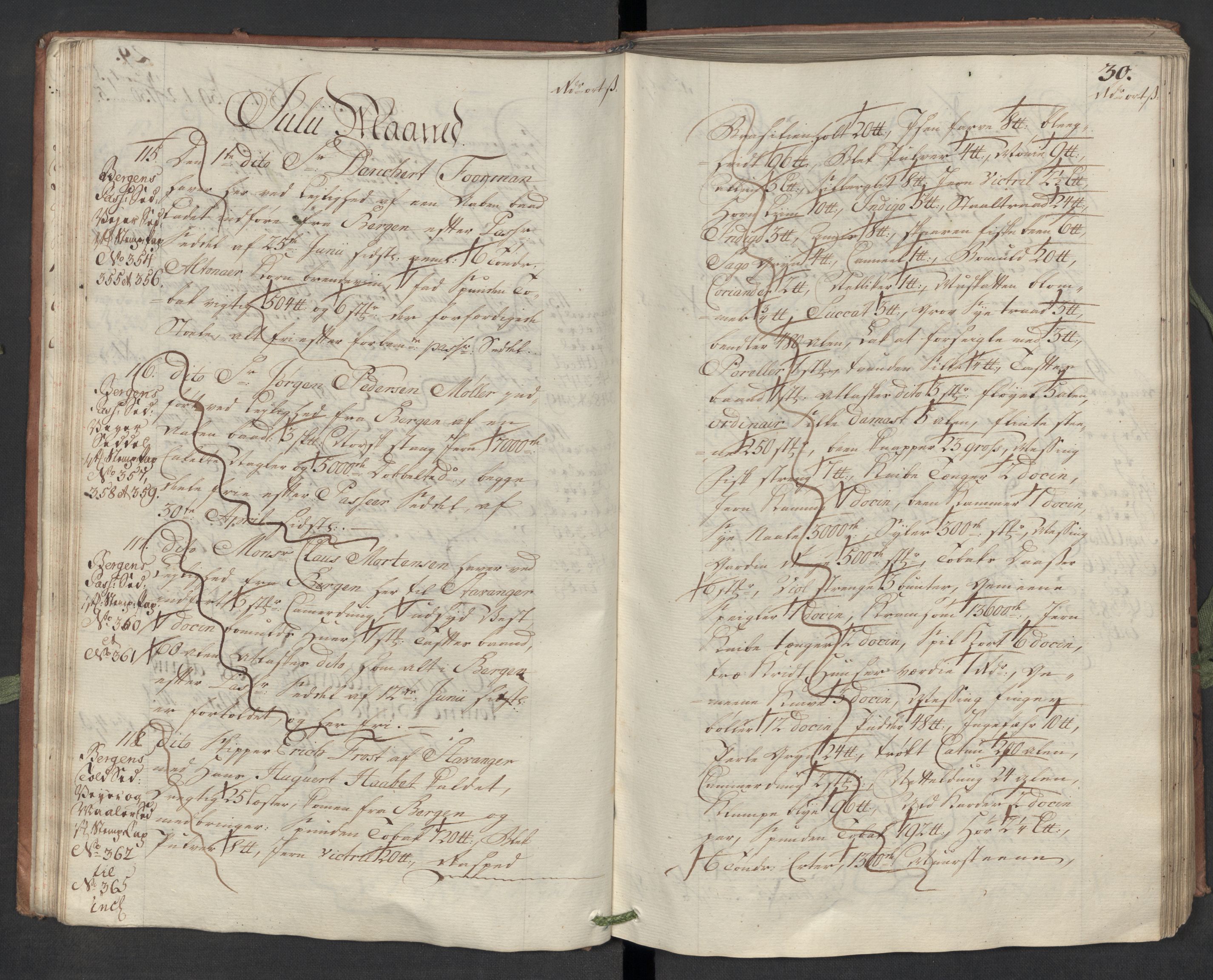 Generaltollkammeret, tollregnskaper, AV/RA-EA-5490/R22/L0018/0001: Tollregnskaper Stavanger / Hovedtollbok, 1756, p. 29b-30a