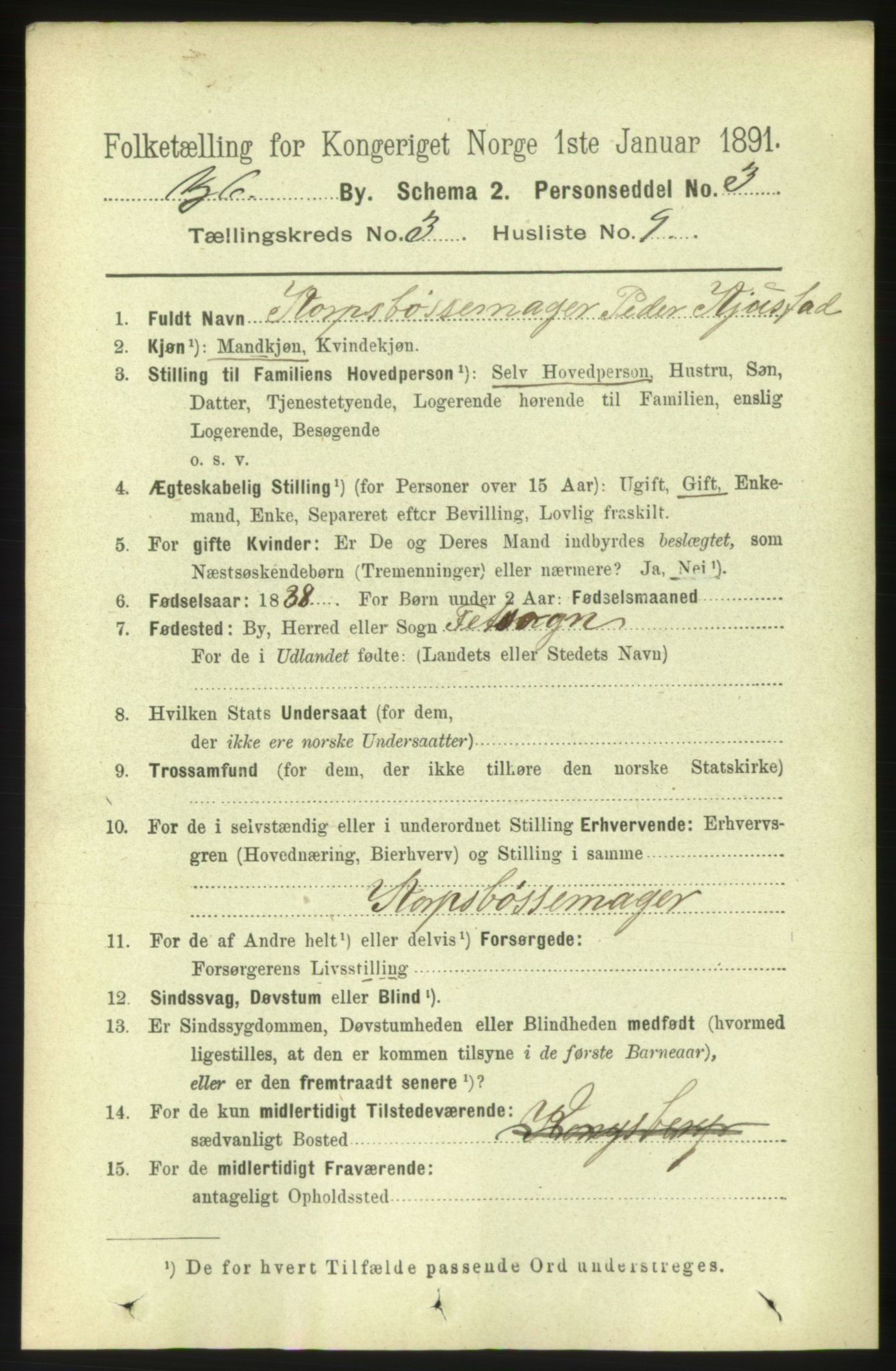 RA, 1891 census for 0604 Kongsberg, 1891, p. 2847