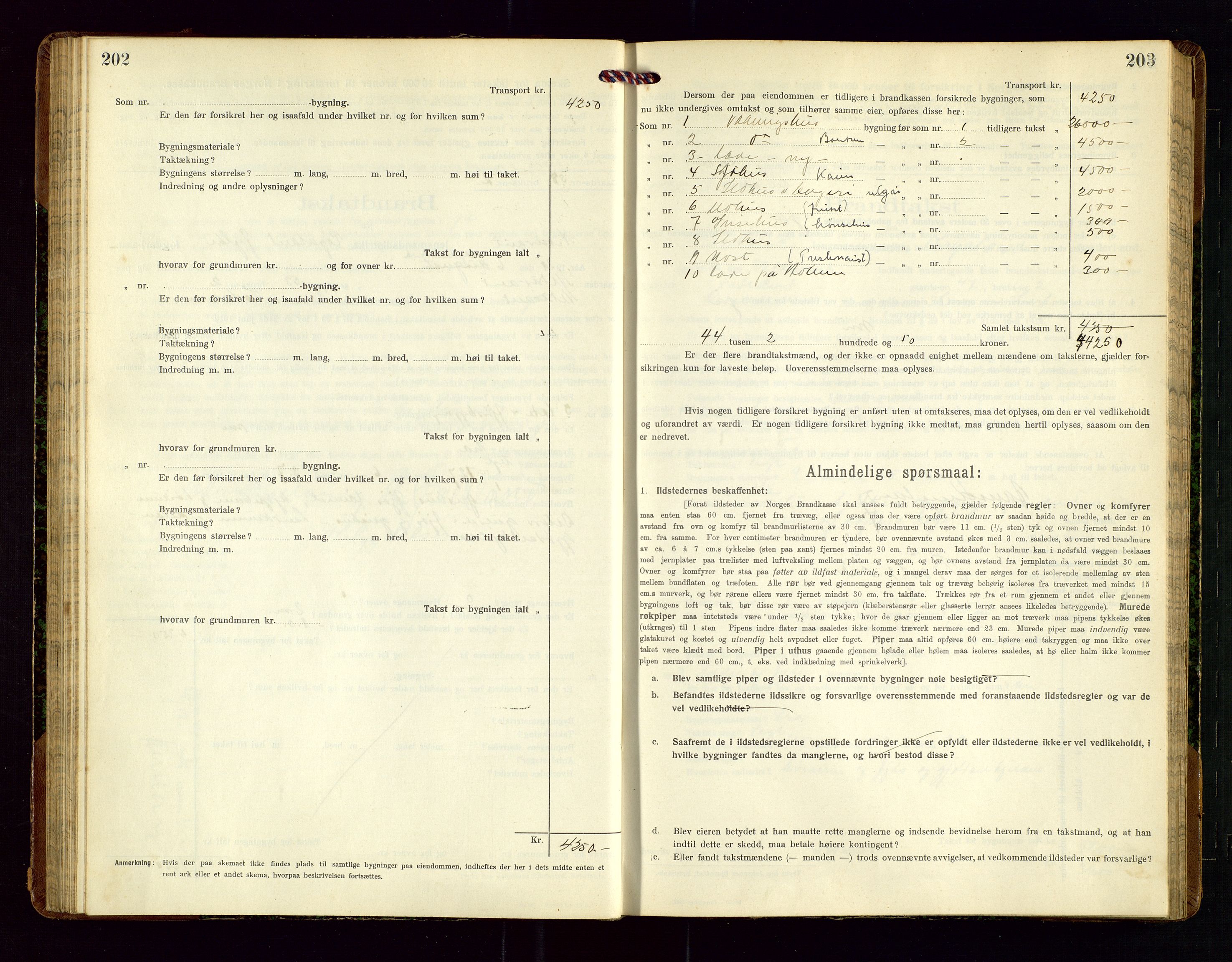 Nedstrand lensmannskontor, SAST/A-100236/Gob/L0002: "Brandtakstprotokol for Nerstrand lensmandsdistrikt Rogaland Fylke", 1916-1949, p. 202-203