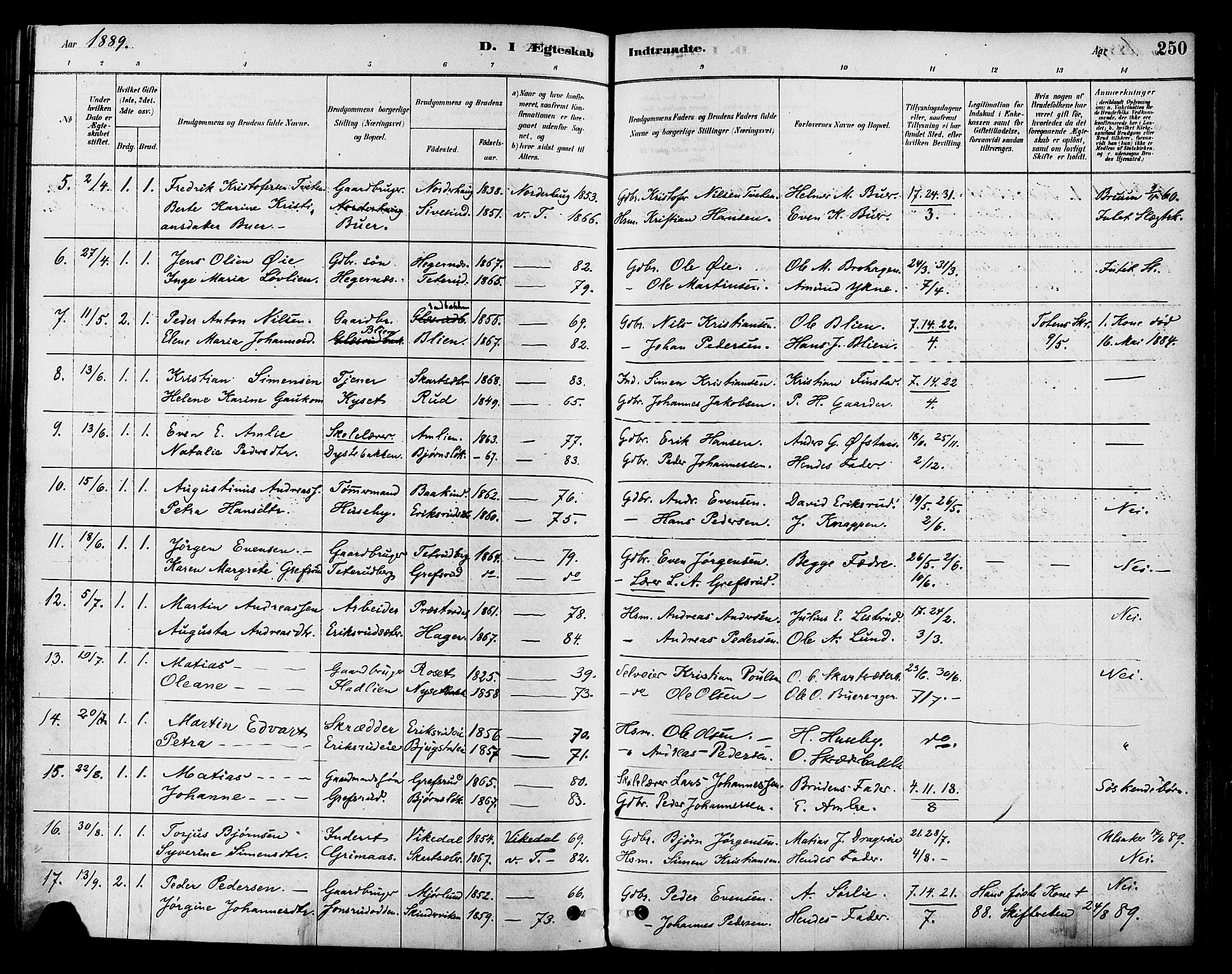 Vestre Toten prestekontor, SAH/PREST-108/H/Ha/Haa/L0009: Parish register (official) no. 9, 1878-1894, p. 250