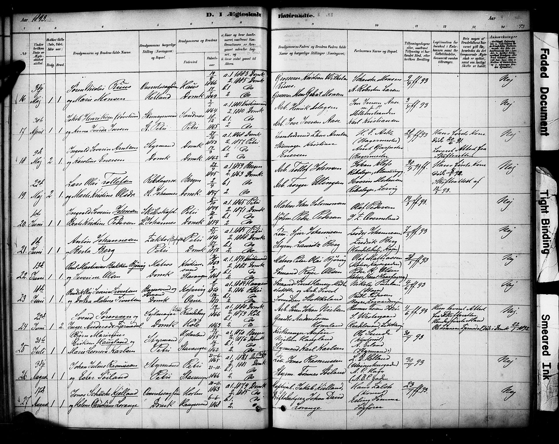 Domkirken sokneprestkontor, AV/SAST-A-101812/001/30/30BA/L0029: Parish register (official) no. A 28, 1878-1904, p. 93