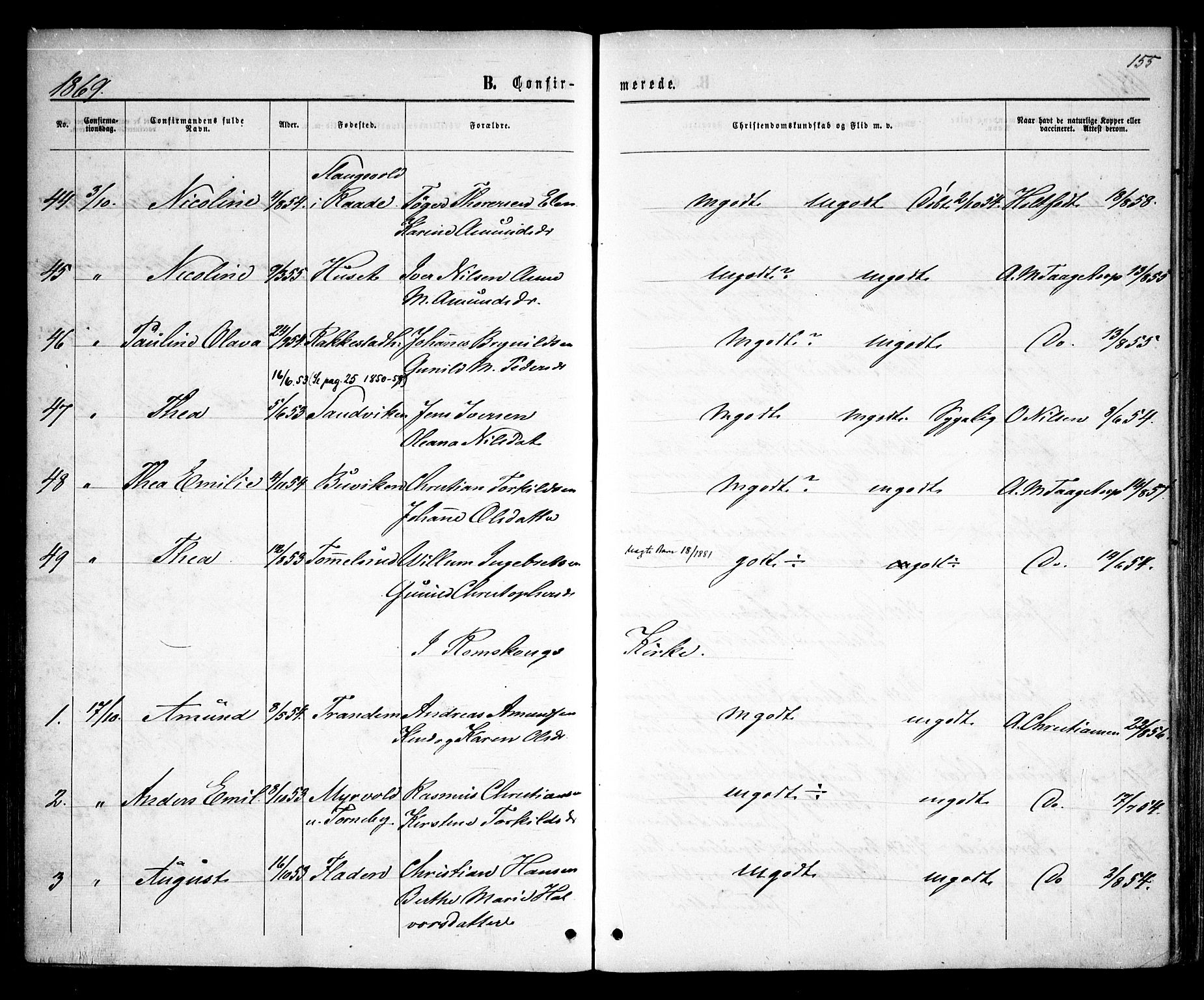 Rødenes prestekontor Kirkebøker, AV/SAO-A-2005/F/Fa/L0008: Parish register (official) no. I 8, 1869-1879, p. 155