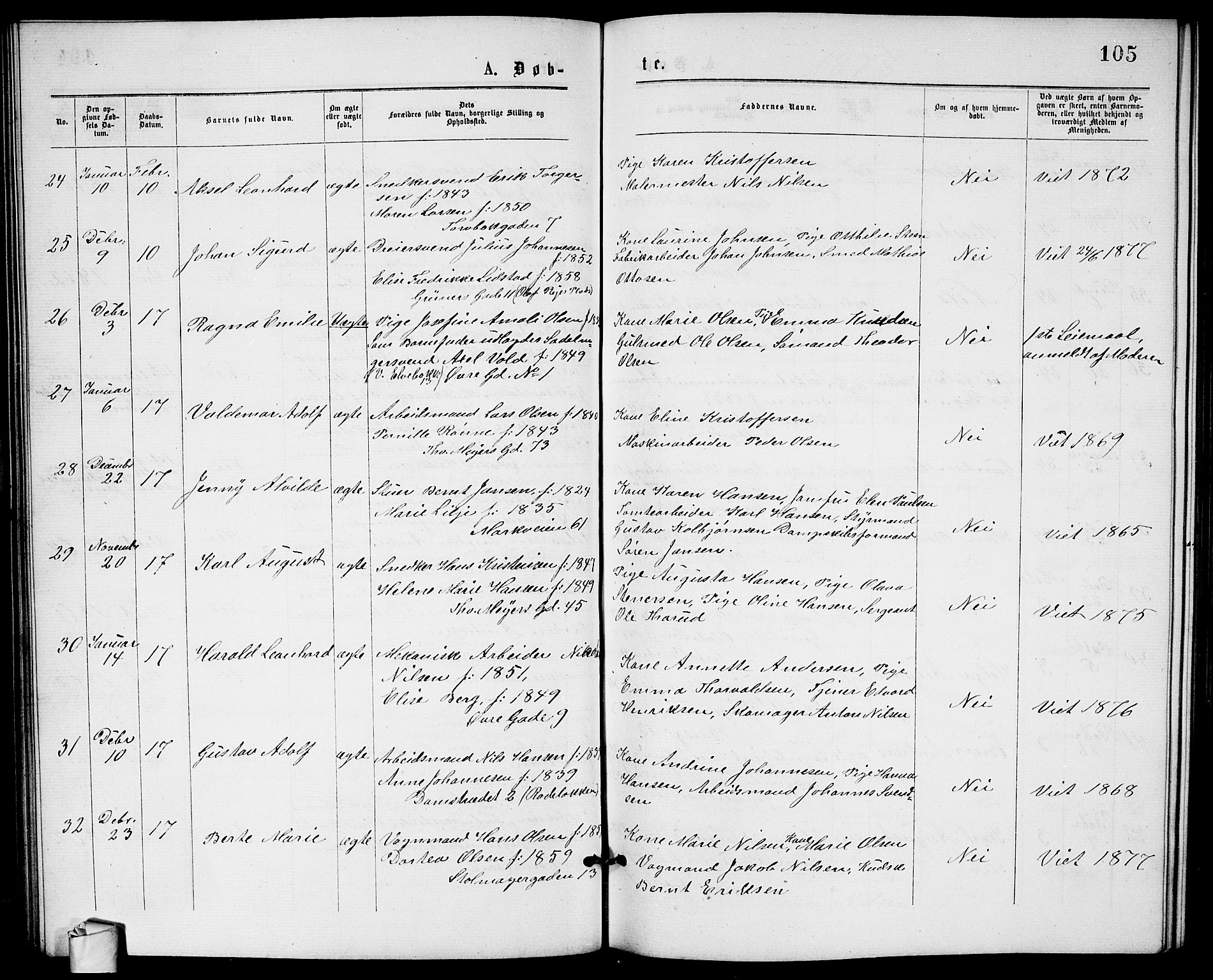 Paulus prestekontor Kirkebøker, SAO/A-10871/G/Ga/L0001: Parish register (copy) no. 1, 1875-1878, p. 105