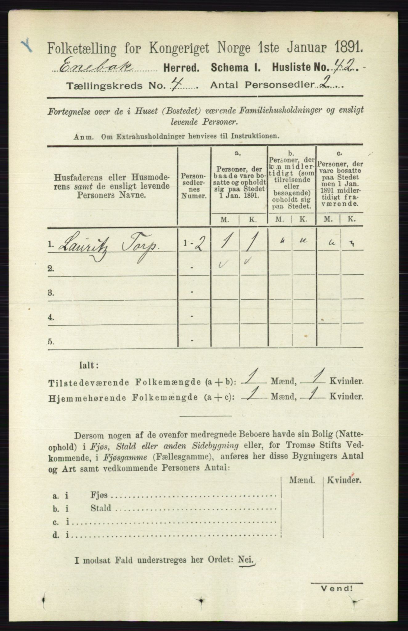 RA, 1891 census for 0229 Enebakk, 1891, p. 1452