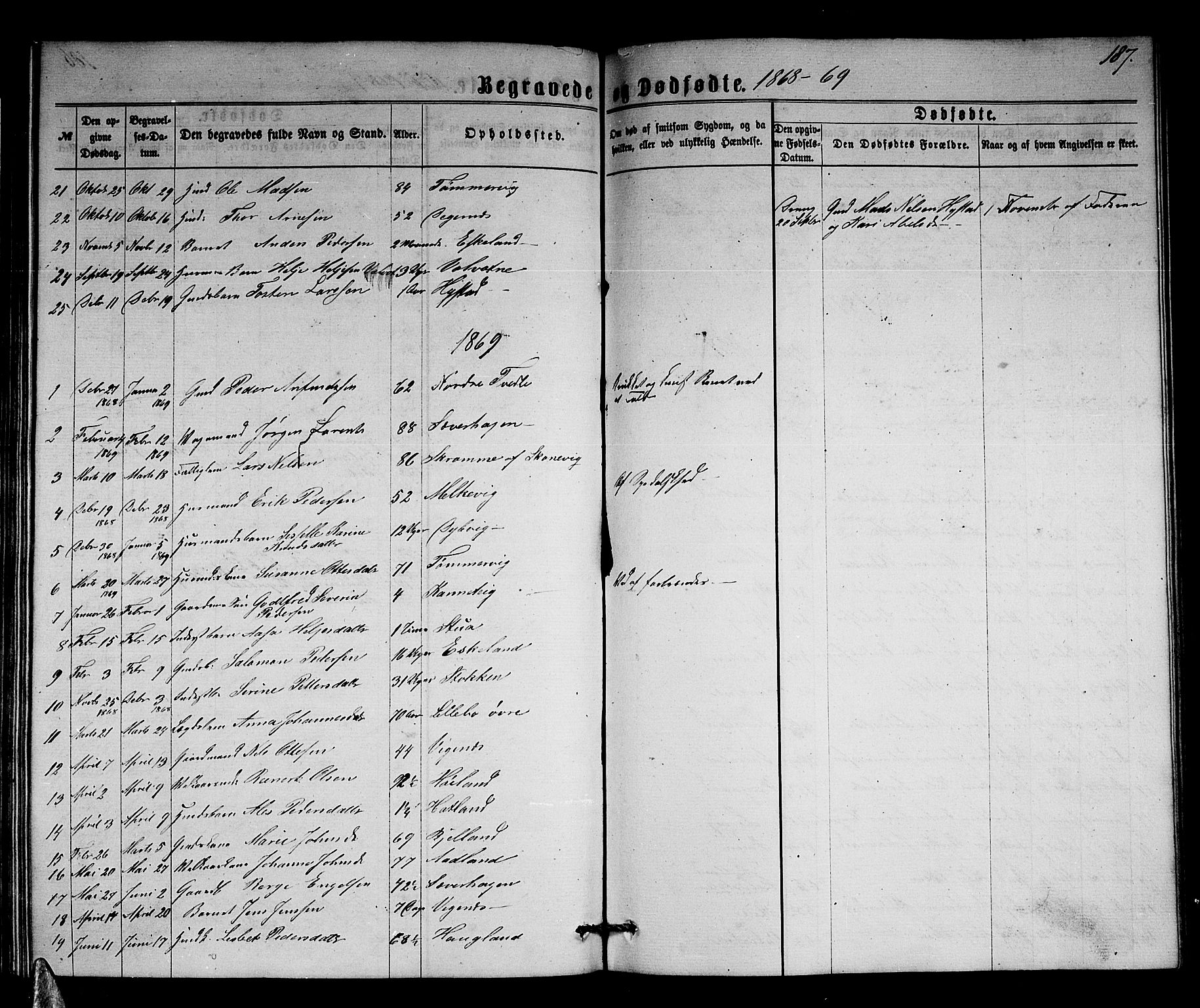 Stord sokneprestembete, SAB/A-78201/H/Hab: Parish register (copy) no. A 1, 1864-1878, p. 187