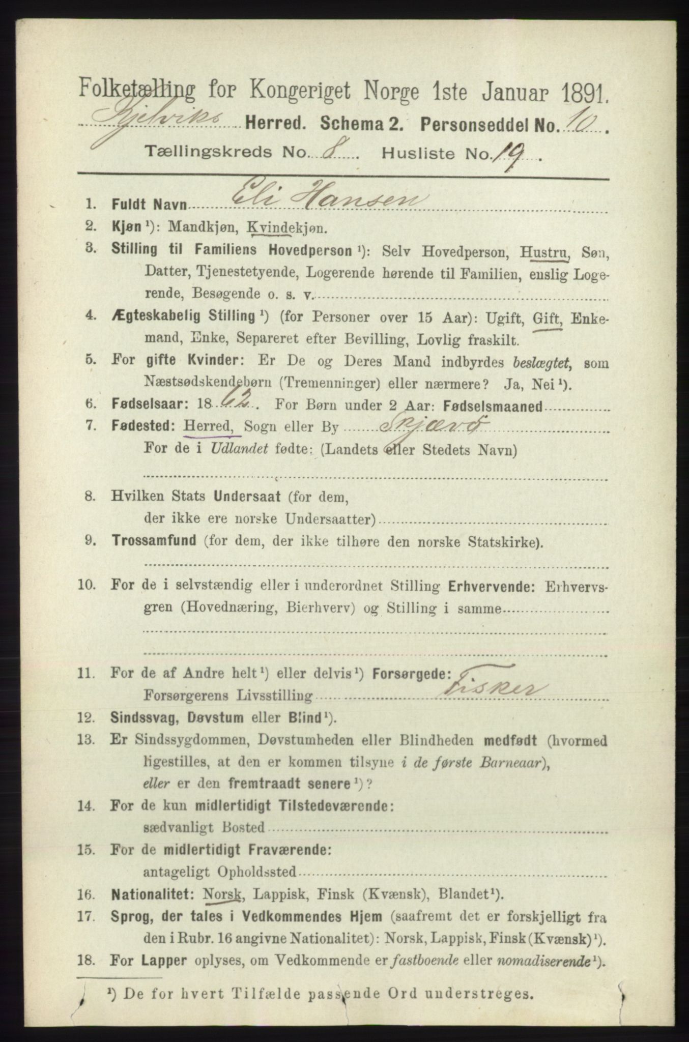 RA, 1891 census for 2019 Kjelvik, 1891, p. 1373