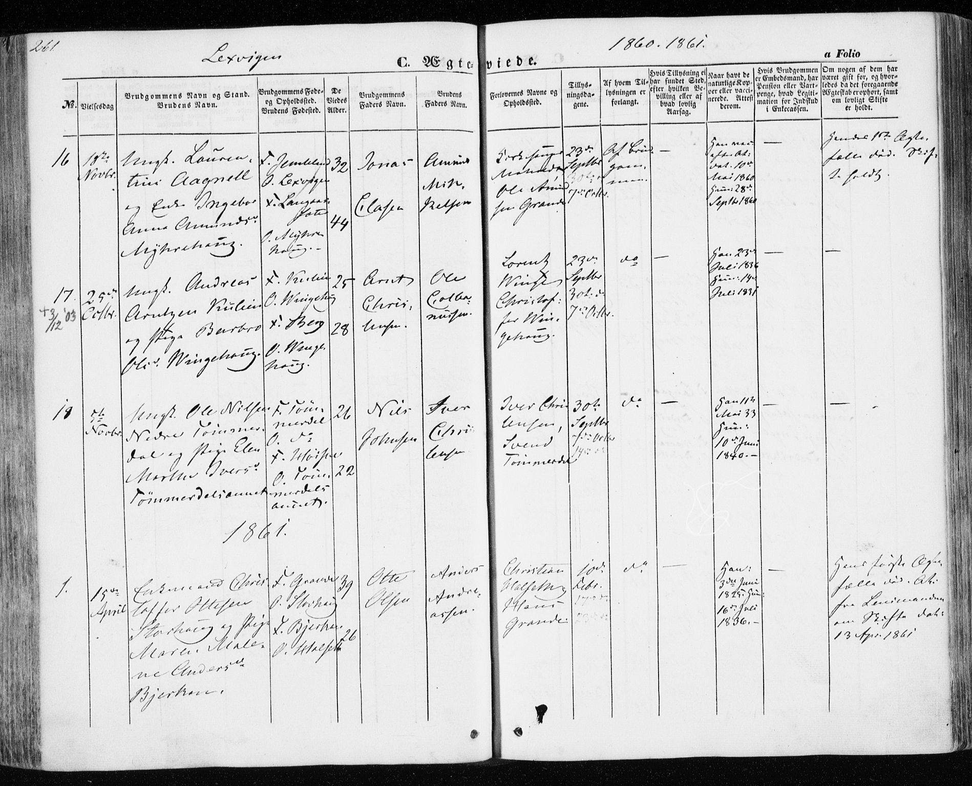 Ministerialprotokoller, klokkerbøker og fødselsregistre - Nord-Trøndelag, SAT/A-1458/701/L0008: Parish register (official) no. 701A08 /1, 1854-1863, p. 261
