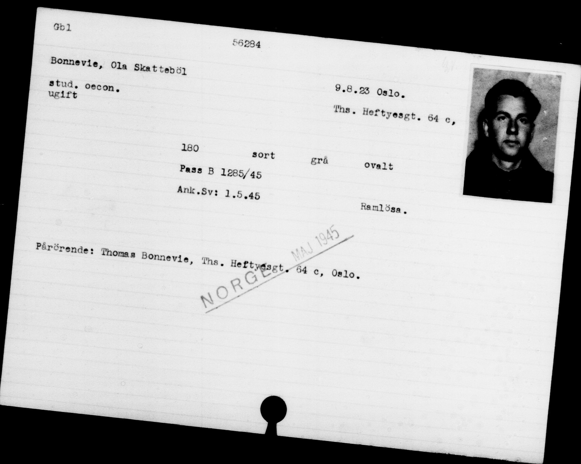 Utenriksstasjonene, Legasjonen i Stockholm, Flyktningkontoret, AV/RA-S-6753/V/Va/L0020: Kjesäterkartoteket, flyktninger med registreringsnr. 55000-58245, 1940-1945, p. 1283