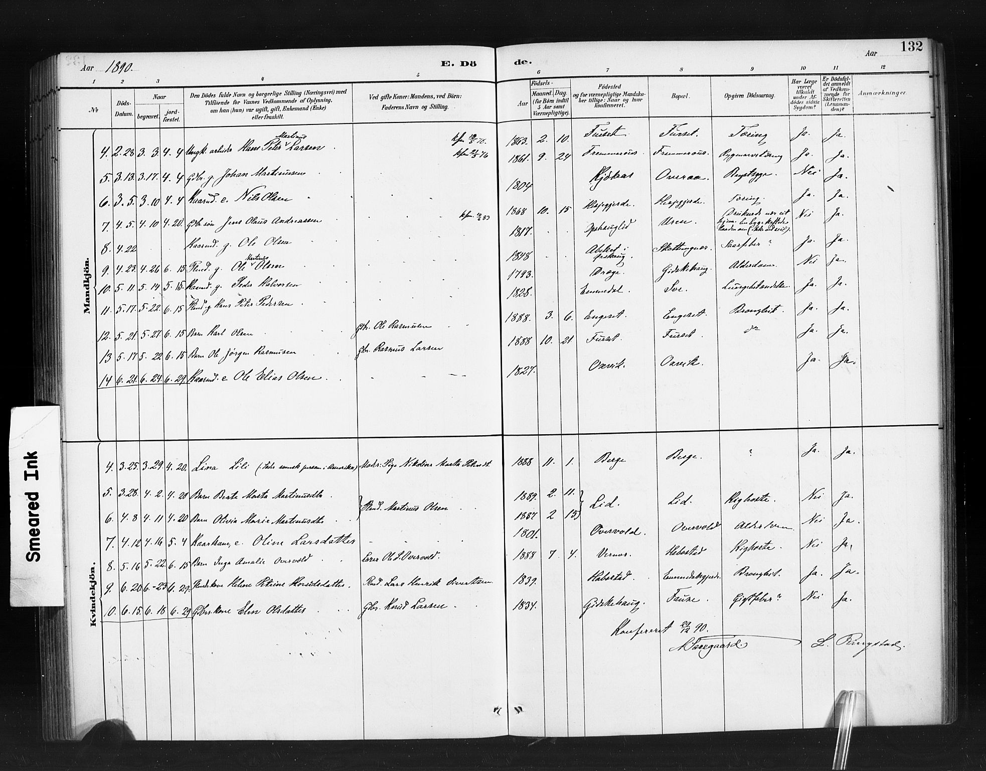 Ministerialprotokoller, klokkerbøker og fødselsregistre - Møre og Romsdal, SAT/A-1454/520/L0283: Parish register (official) no. 520A12, 1882-1898, p. 132