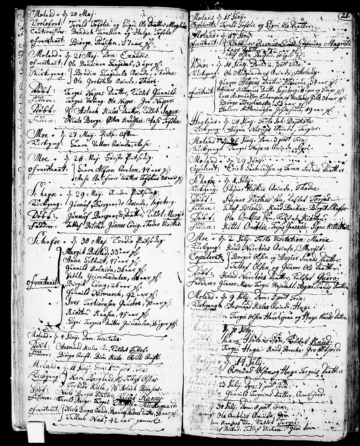 Fyresdal kirkebøker, SAKO/A-263/F/Fa/L0001: Parish register (official) no. I 1, 1724-1748, p. 21