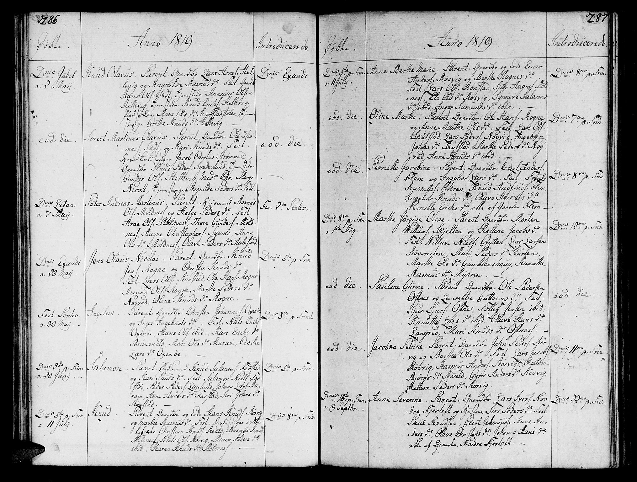 Ministerialprotokoller, klokkerbøker og fødselsregistre - Møre og Romsdal, AV/SAT-A-1454/536/L0494: Parish register (official) no. 536A03, 1803-1836, p. 286-287