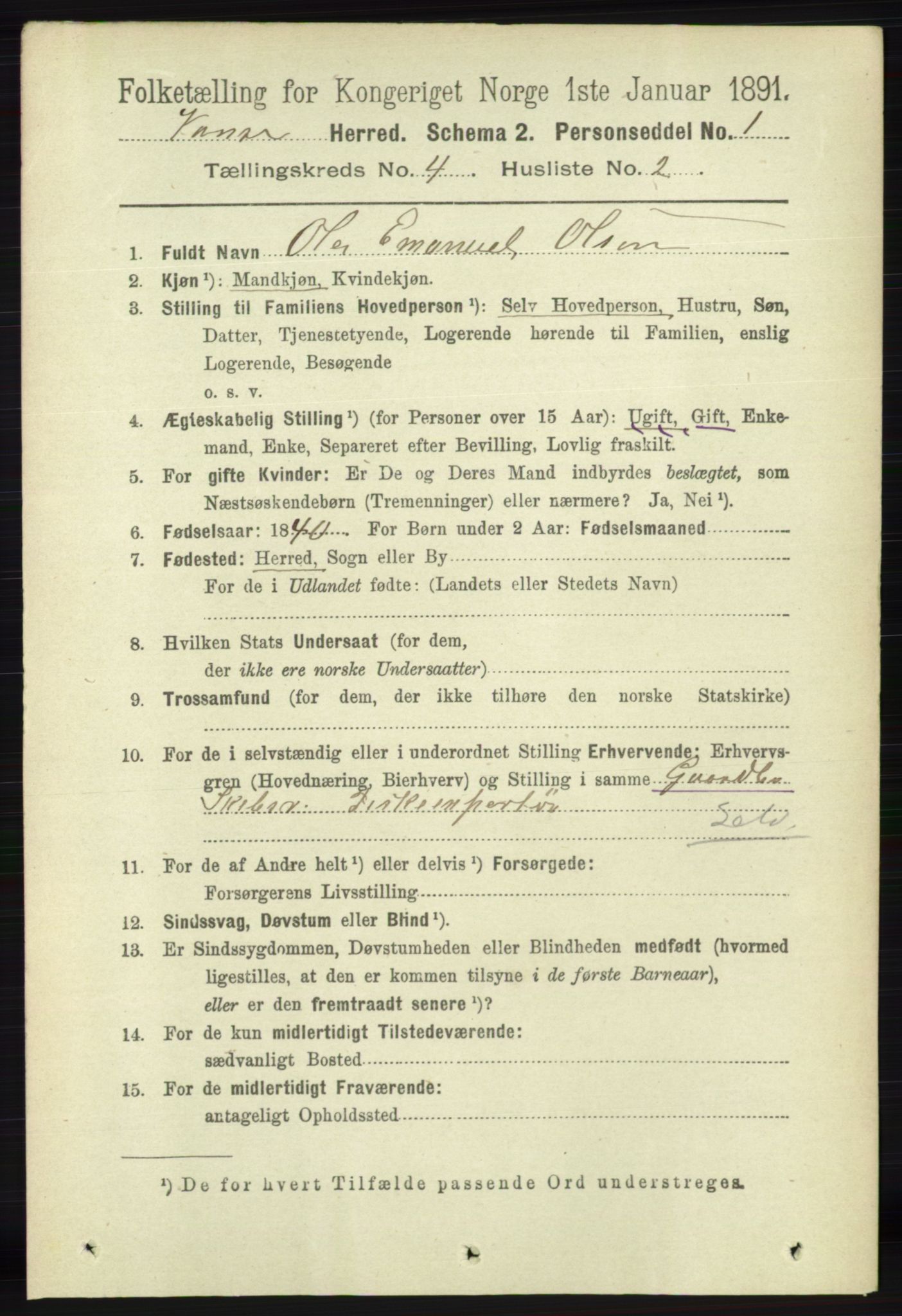 RA, 1891 census for 1041 Vanse, 1891, p. 2147