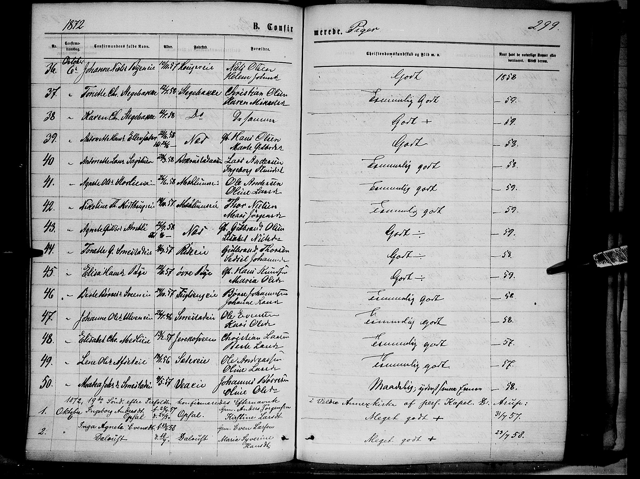 Ringsaker prestekontor, AV/SAH-PREST-014/K/Ka/L0011: Parish register (official) no. 11, 1870-1878, p. 299