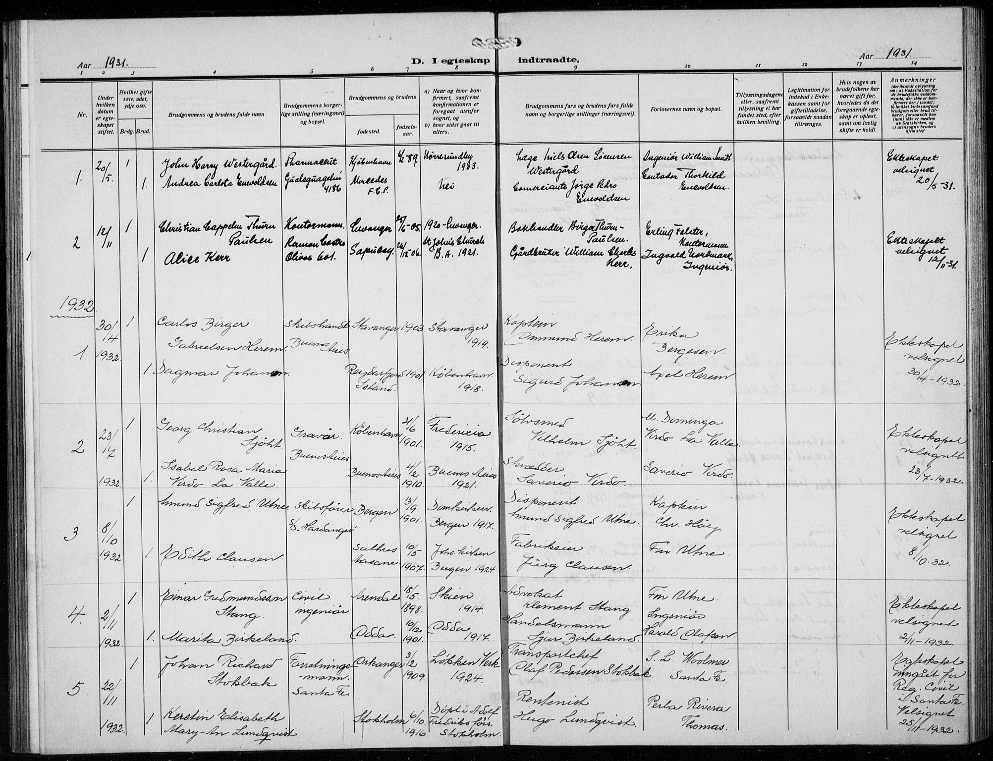 Den norske sjømannsmisjon i utlandet/Syd-Amerika (Buenos Aires m.fl.), SAB/SAB/PA-0118/H/Ha/L0003: Parish register (official) no. A 3, 1920-1938