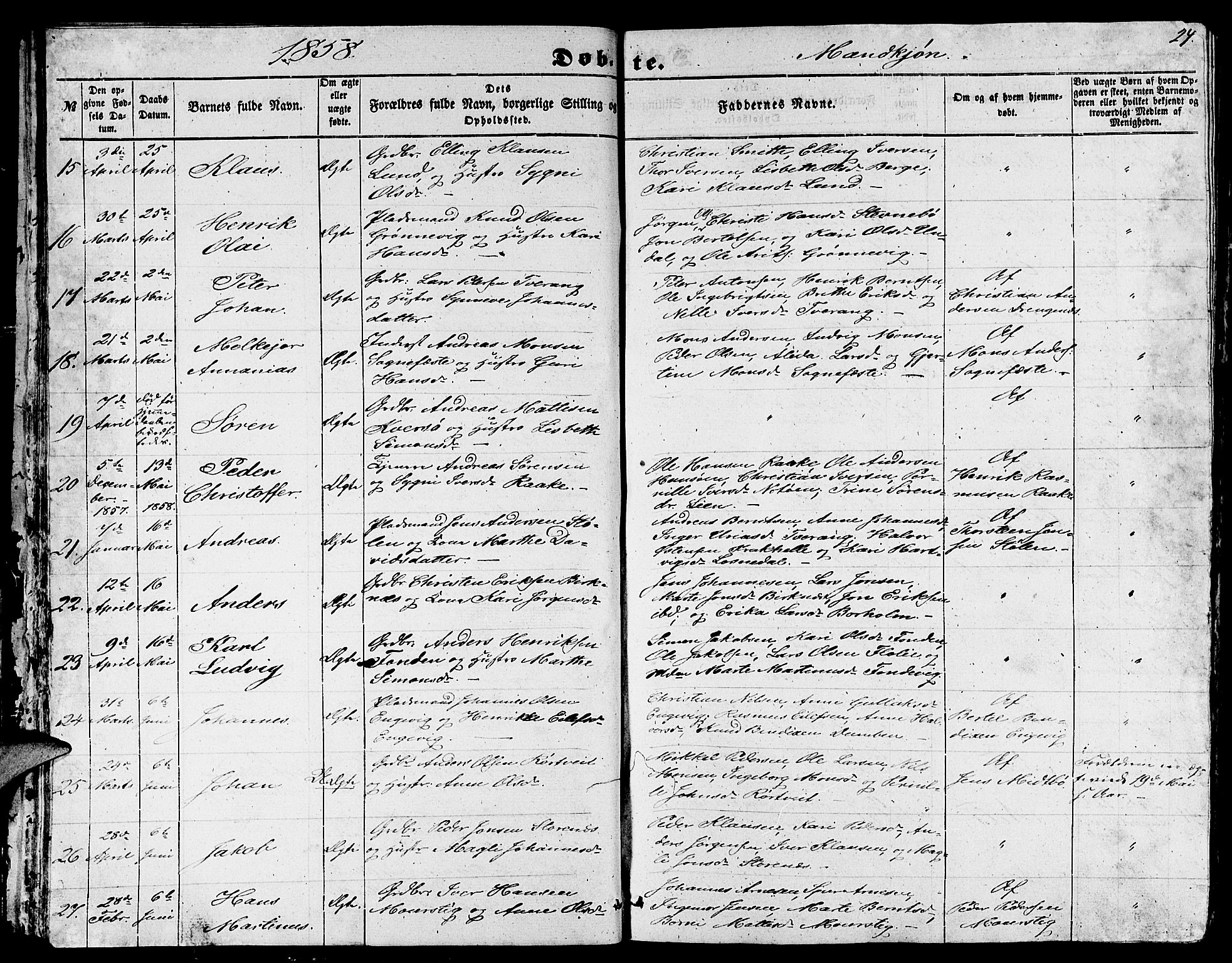 Gulen sokneprestembete, AV/SAB-A-80201/H/Hab/Habb/L0001: Parish register (copy) no. B 1, 1854-1866, p. 24