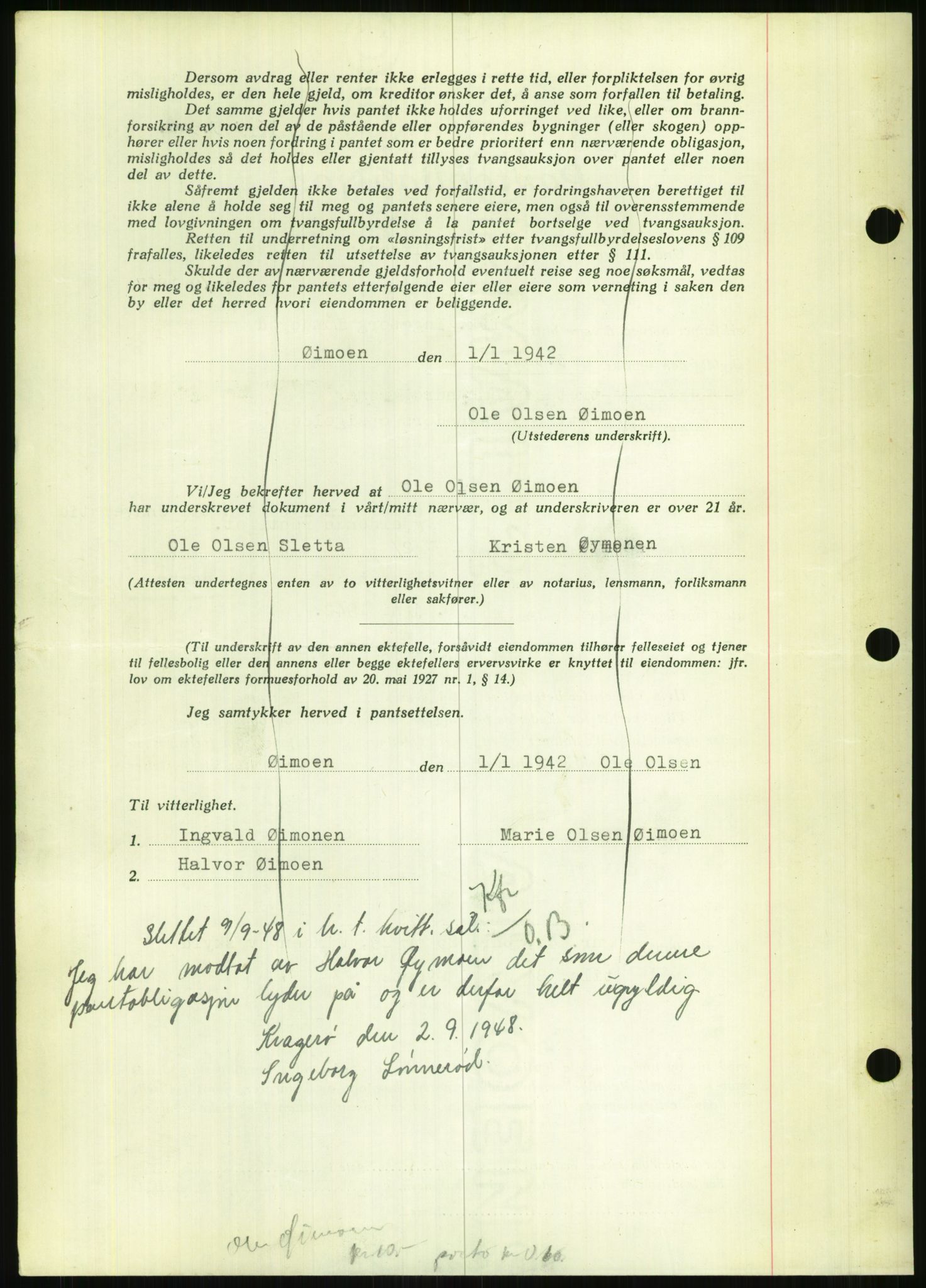 Nedenes sorenskriveri, AV/SAK-1221-0006/G/Gb/Gbb/L0002: Mortgage book no. II, 1942-1945, Diary no: : 319/1942