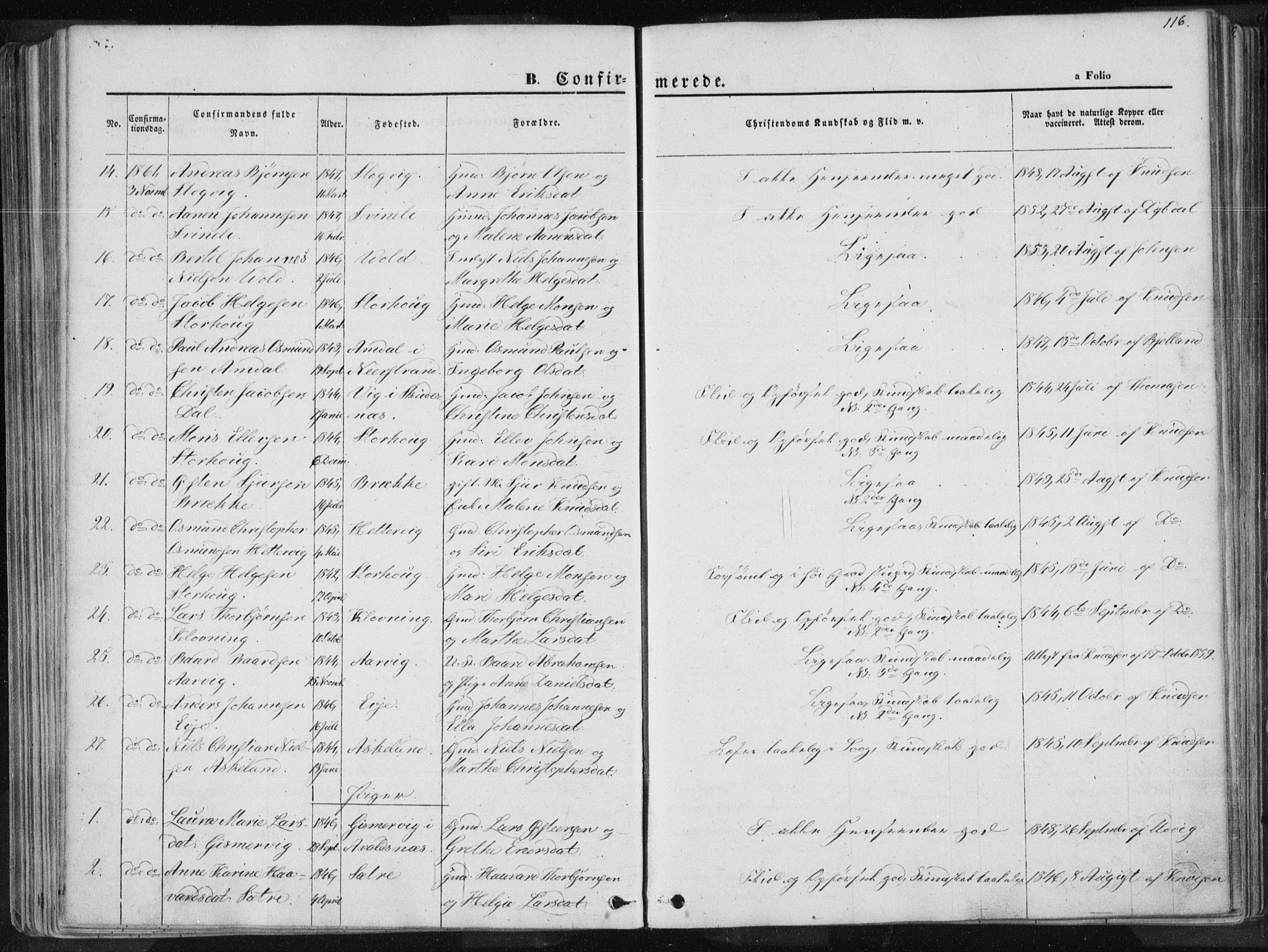 Tysvær sokneprestkontor, AV/SAST-A -101864/H/Ha/Haa/L0003: Parish register (official) no. A 3, 1856-1865, p. 116