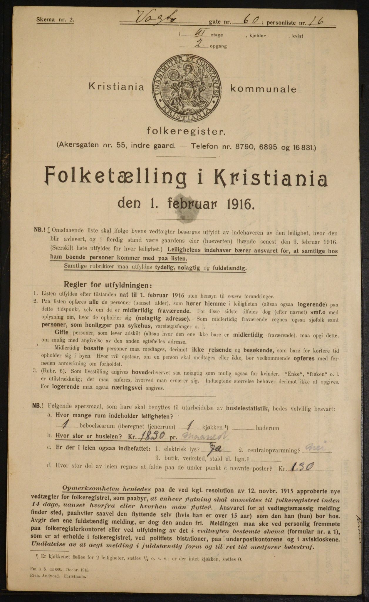 OBA, Municipal Census 1916 for Kristiania, 1916, p. 129031