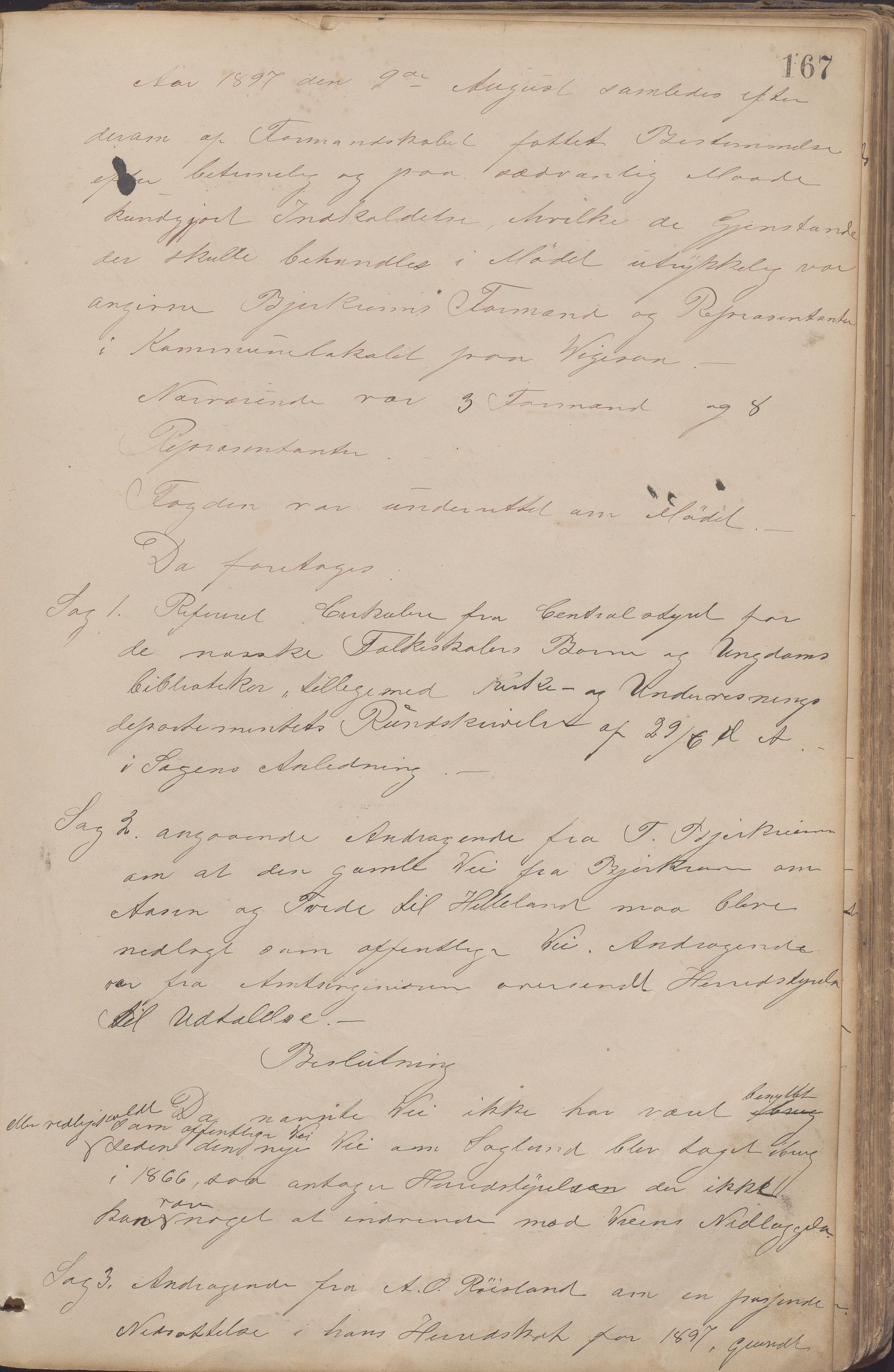 Bjerkreim kommune - Formannskapet/Sentraladministrasjonen, IKAR/K-101531/A/Aa/L0002: Møtebok, 1884-1903, p. 167a