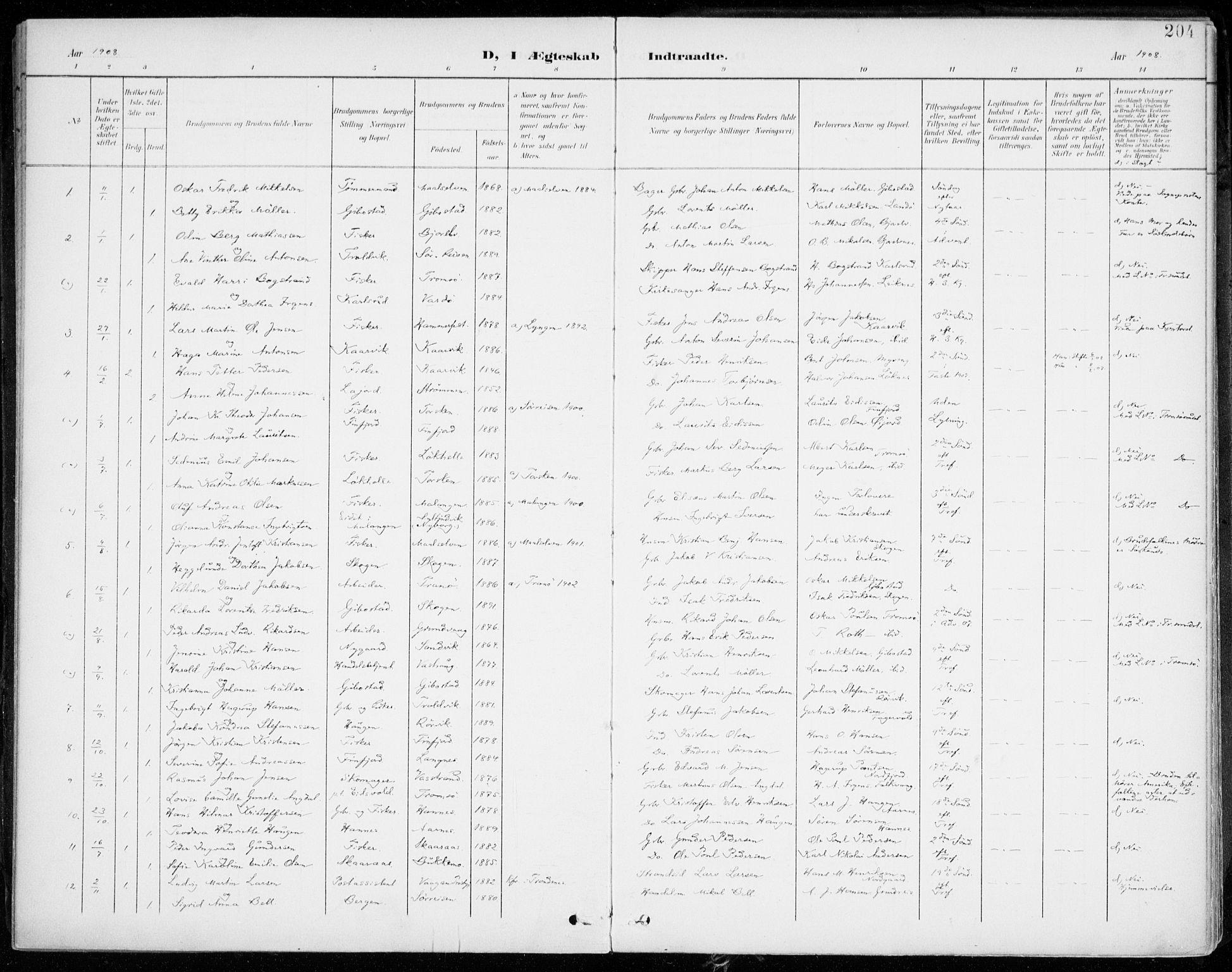 Lenvik sokneprestembete, AV/SATØ-S-1310/H/Ha/Haa/L0014kirke: Parish register (official) no. 14, 1899-1909, p. 204