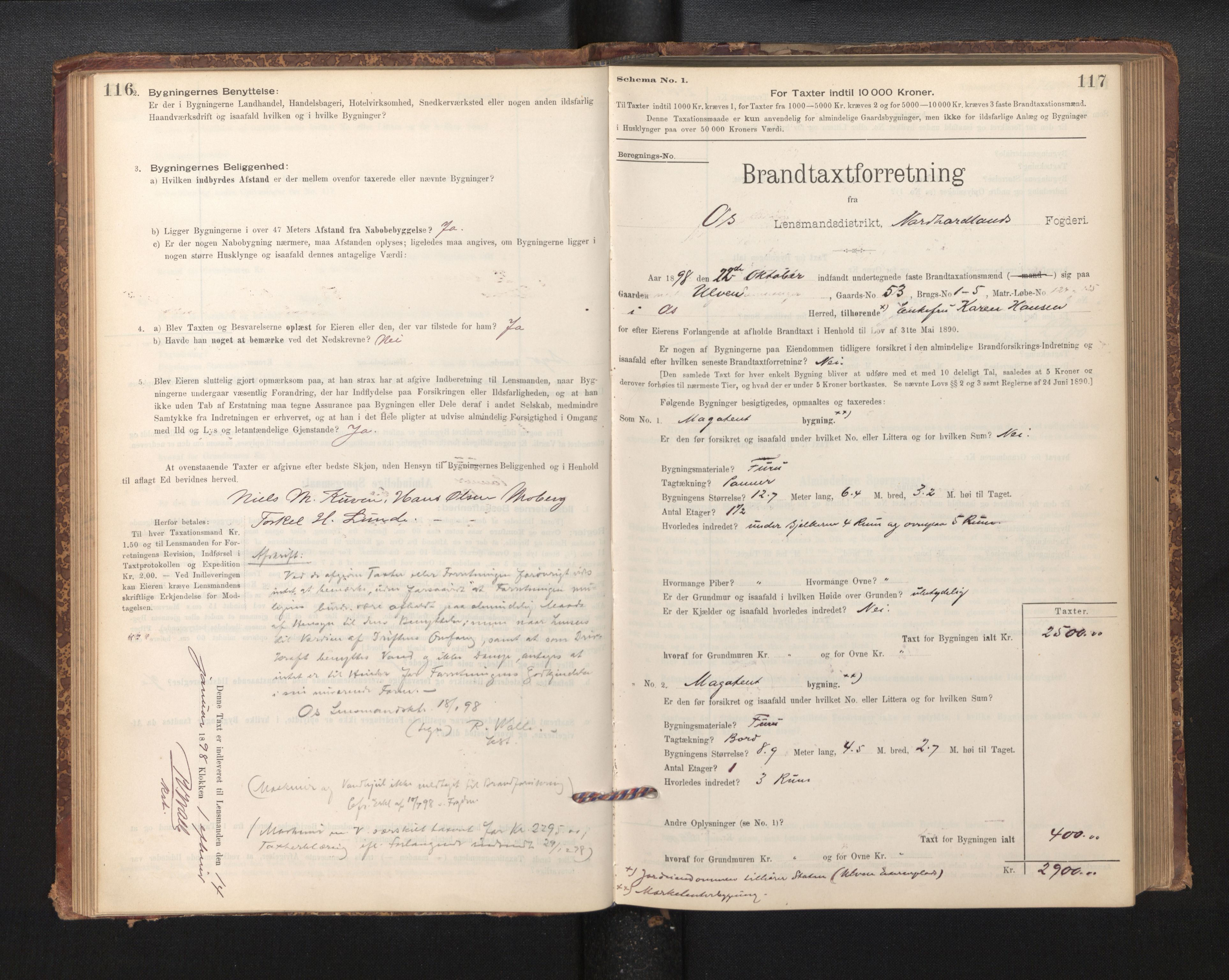 Lensmannen i Os, SAB/A-34101/0012/L0008: Branntakstprotokoll, skjematakst, 1894-1915, p. 116-117